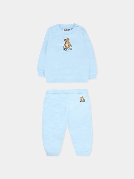 Completo celeste per neonato con Teddy Bear,Moschino Kids,MMK05E LCA40 40304