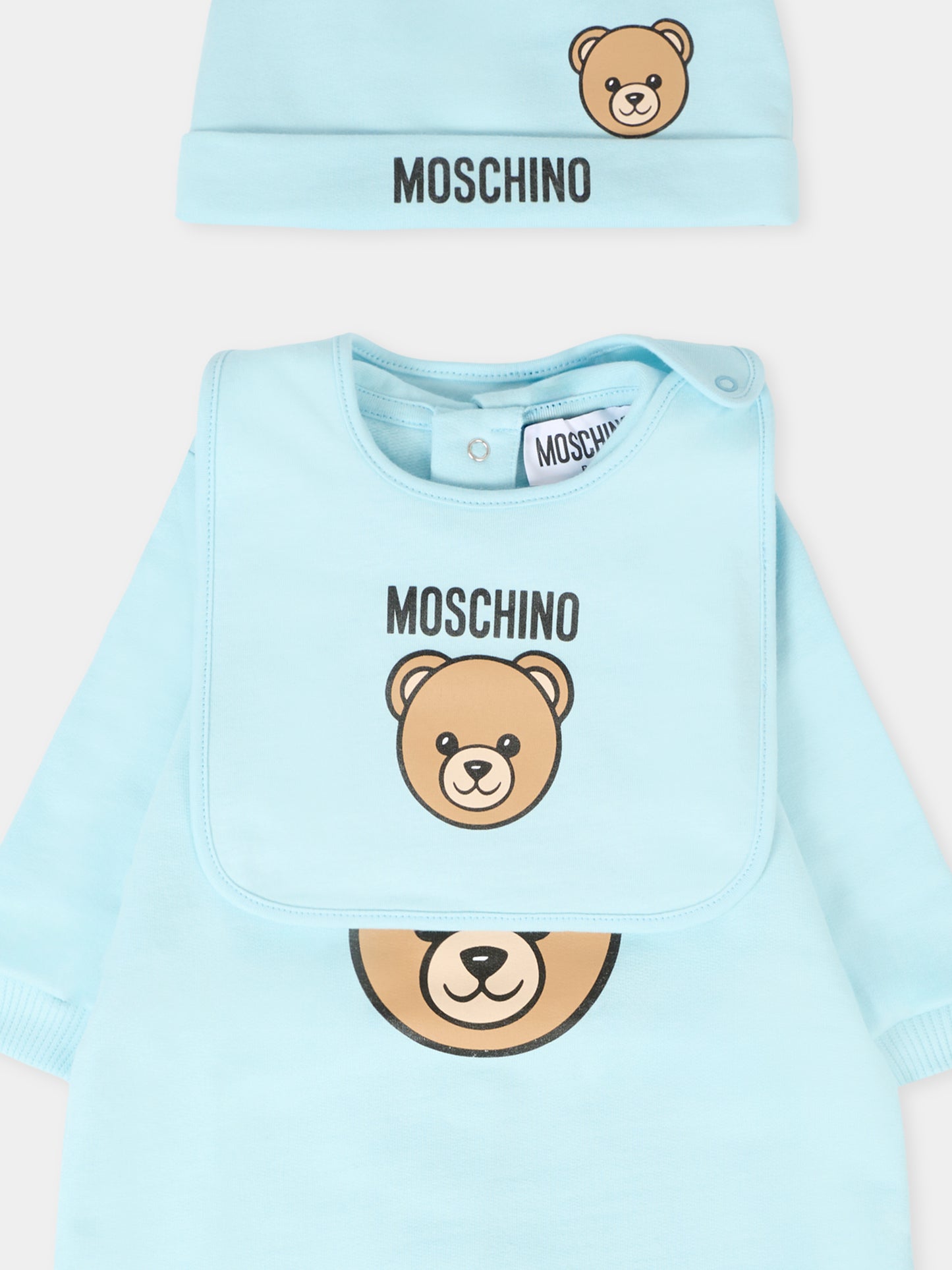 Set tutine celeste per neonato con Teddy Bear,Moschino Kids,MMY08B LCA40 40304
