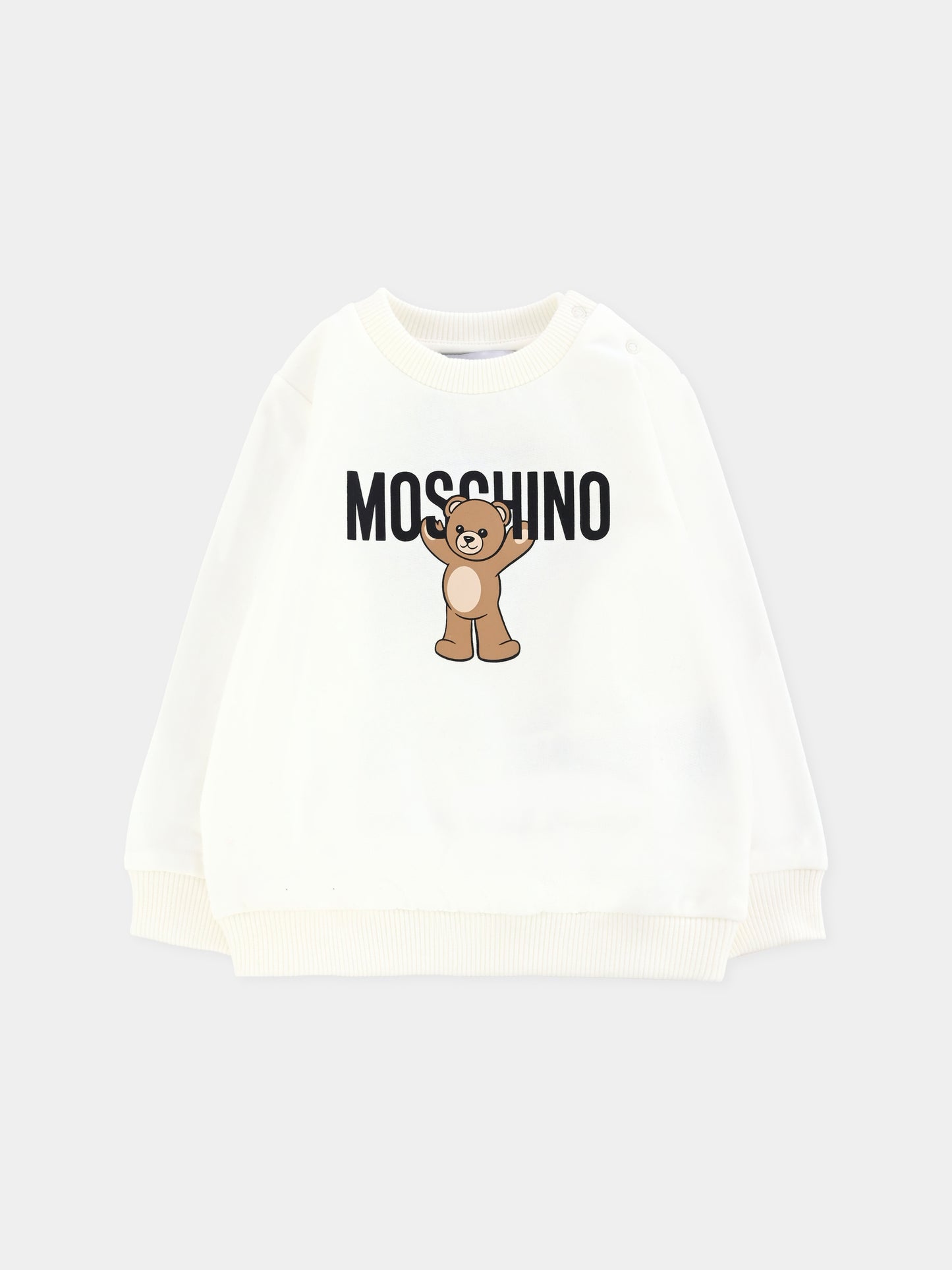 Felpa avorio per neonati con logo e Teddy Bear,Moschino Kids,MNF060 LCA40 10063