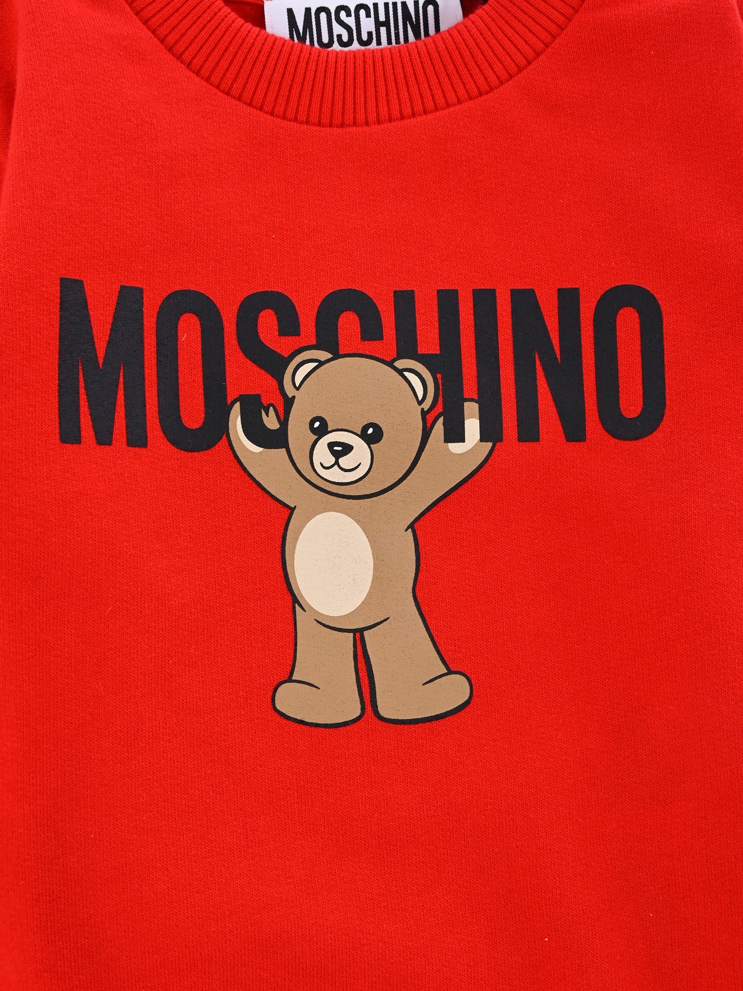 Felpa rossa per neonati con logo e Teddy Bear,Moschino Kids,MNF060 LCA40 50109