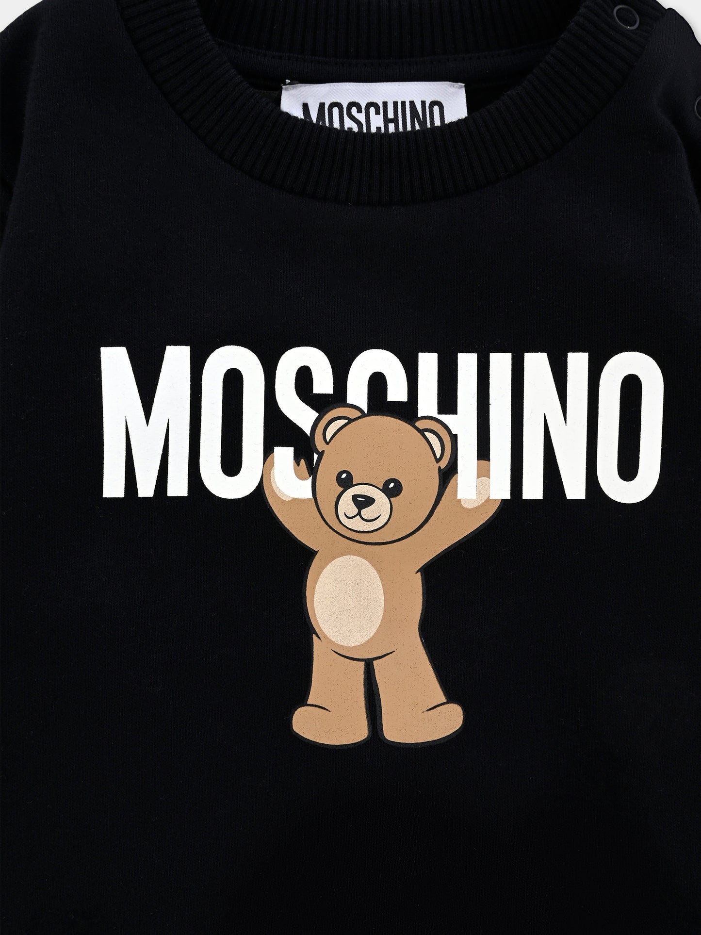 Felpa nera per neonati con logo e Teddy Bear,Moschino Kids,MNF060 LCA40 60100