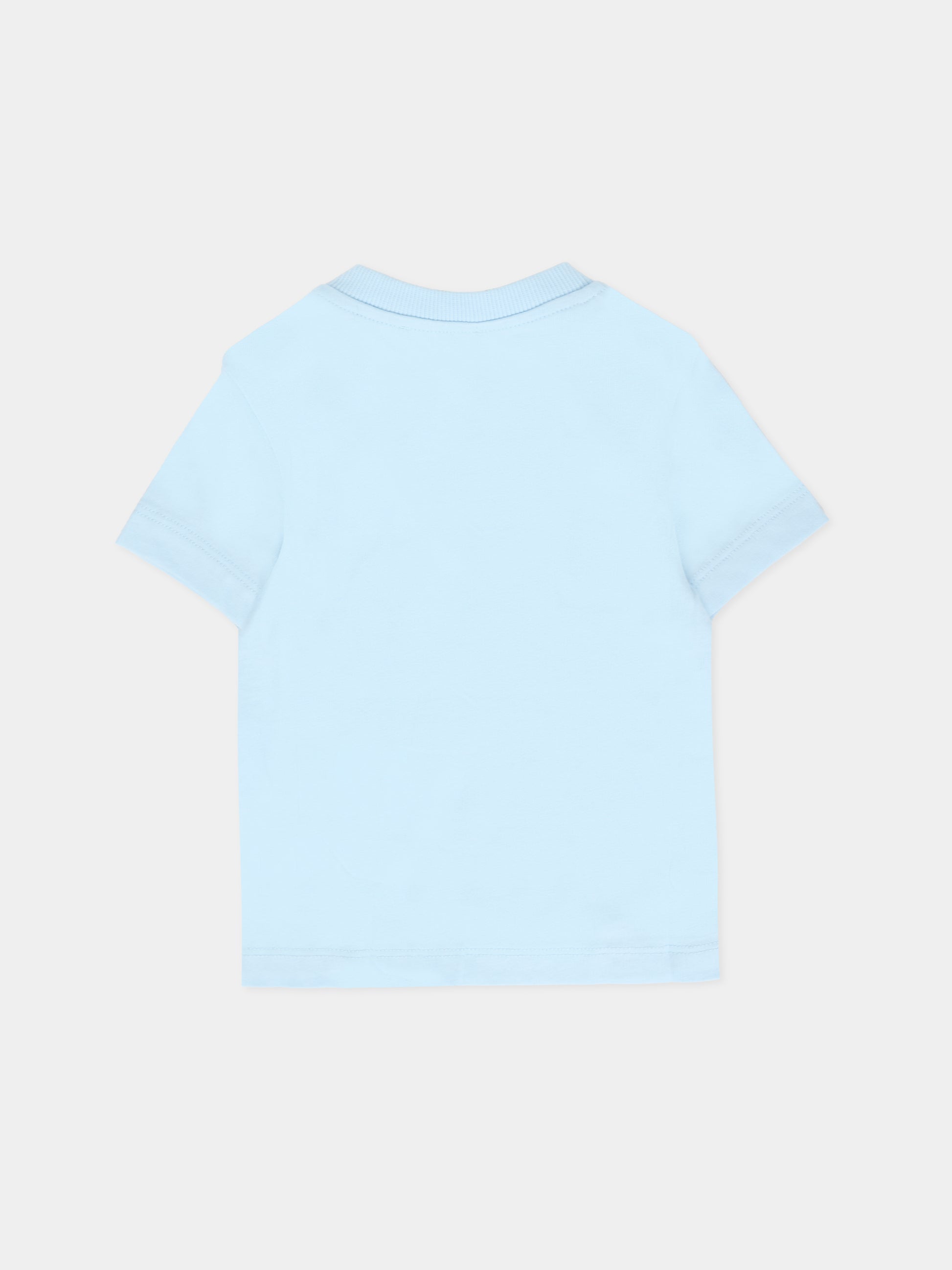 T-shirt celeste per neonato con Teddy Bear e logo,Moschino Kids,MRM047 LAA34 40304