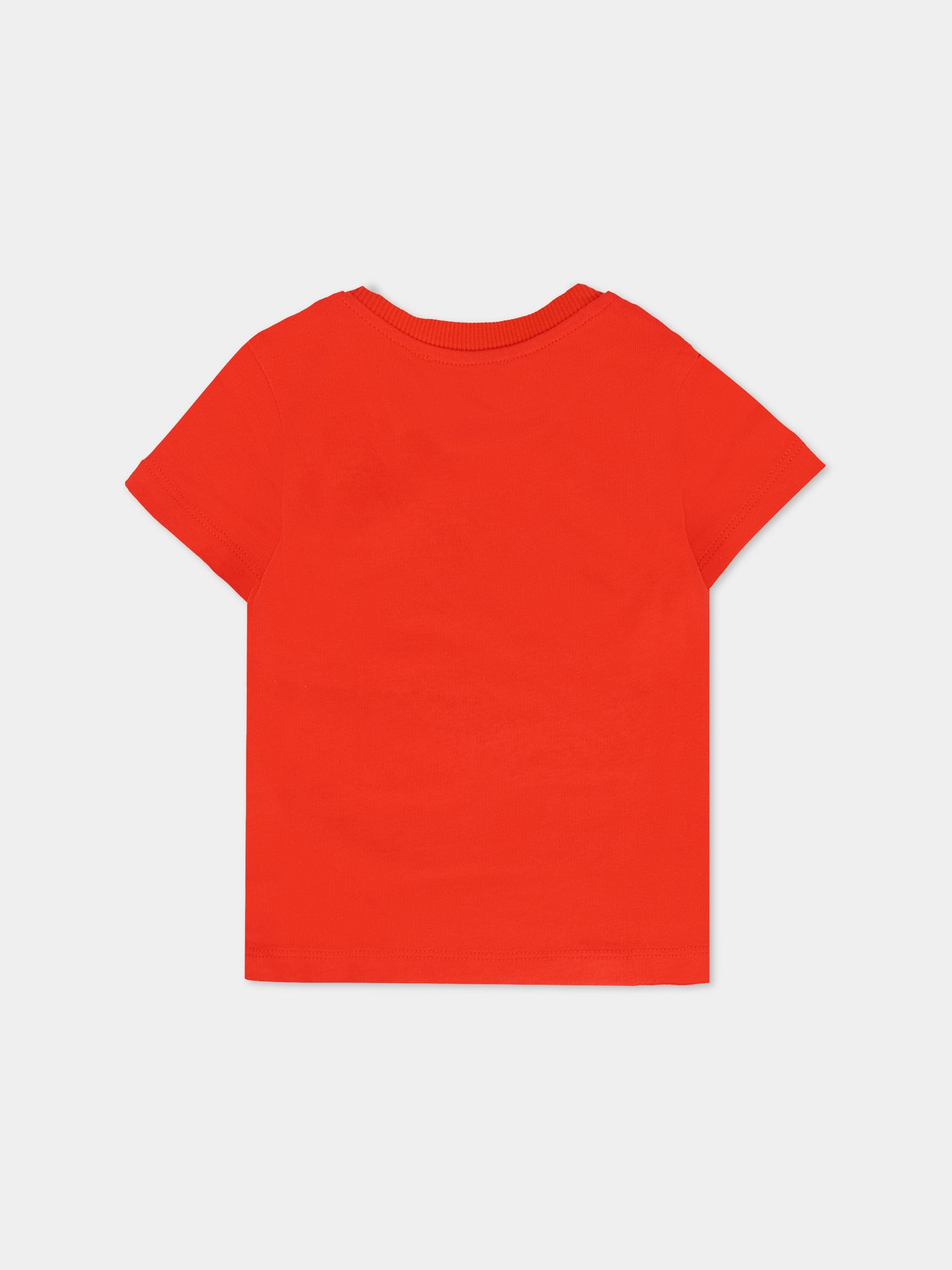 T-shirt rossa per neonati con Teddy Bear e logo,Moschino Kids,MRM047 LAA34 50109