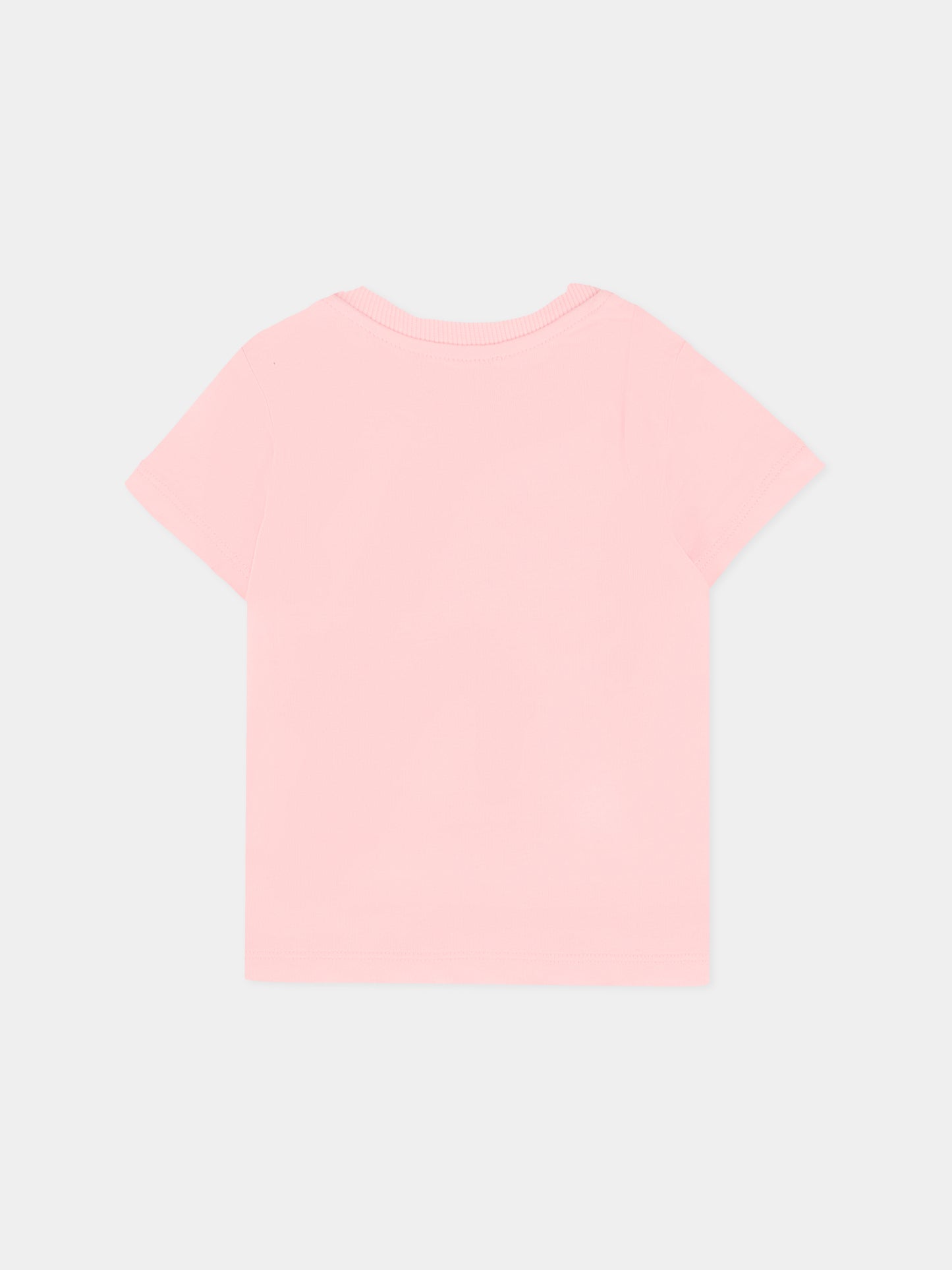 T-shirt rosa per neonata con Teddy Bear e logo,Moschino Kids,MRM047 LAA34 50209