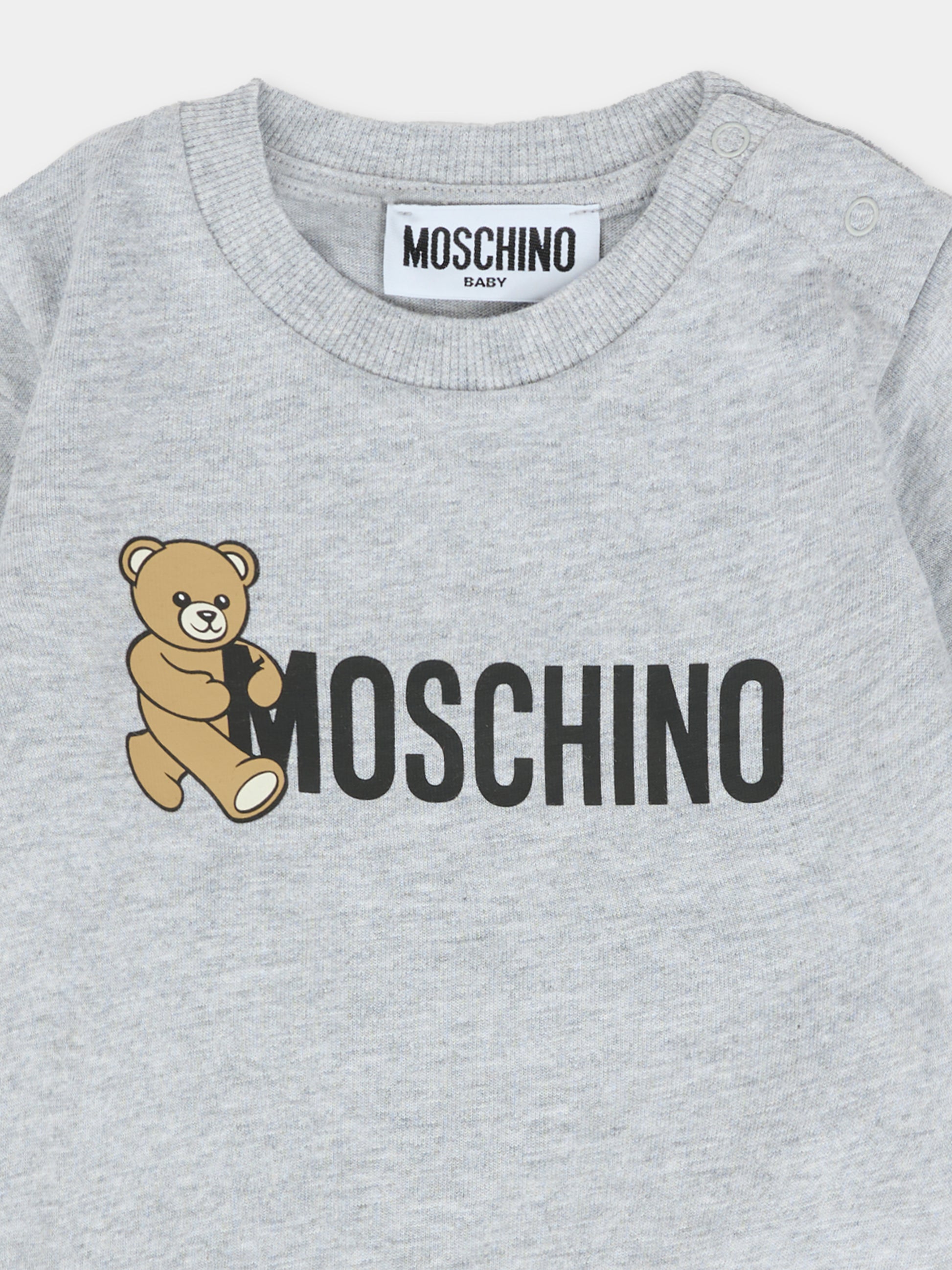 T-shirt grigia per neonati con Teddy Bear e logo,Moschino Kids,MRM047 LAA34 60901