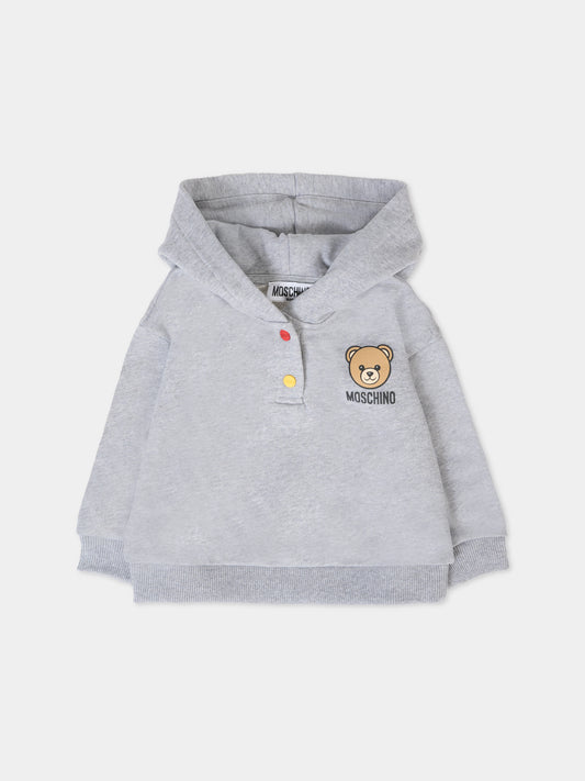 Felpa grigia per neonati con Teddy Bear e logo,Moschino Kids,MUF05Z LCA15 60901