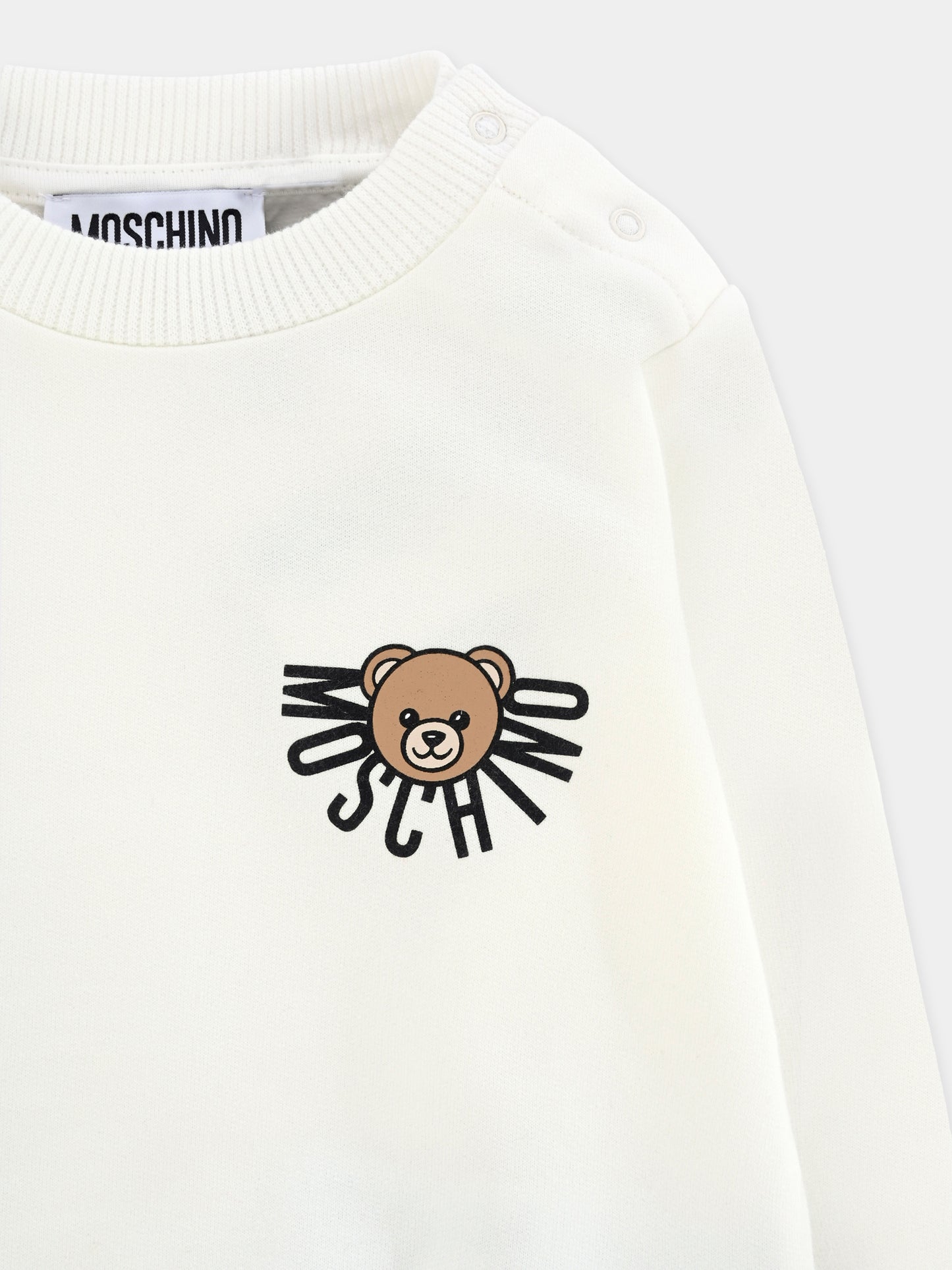 Felpa avorio per neonati con logo e Teddy Bear,Moschino Kids,MUF063 LCA40 10063