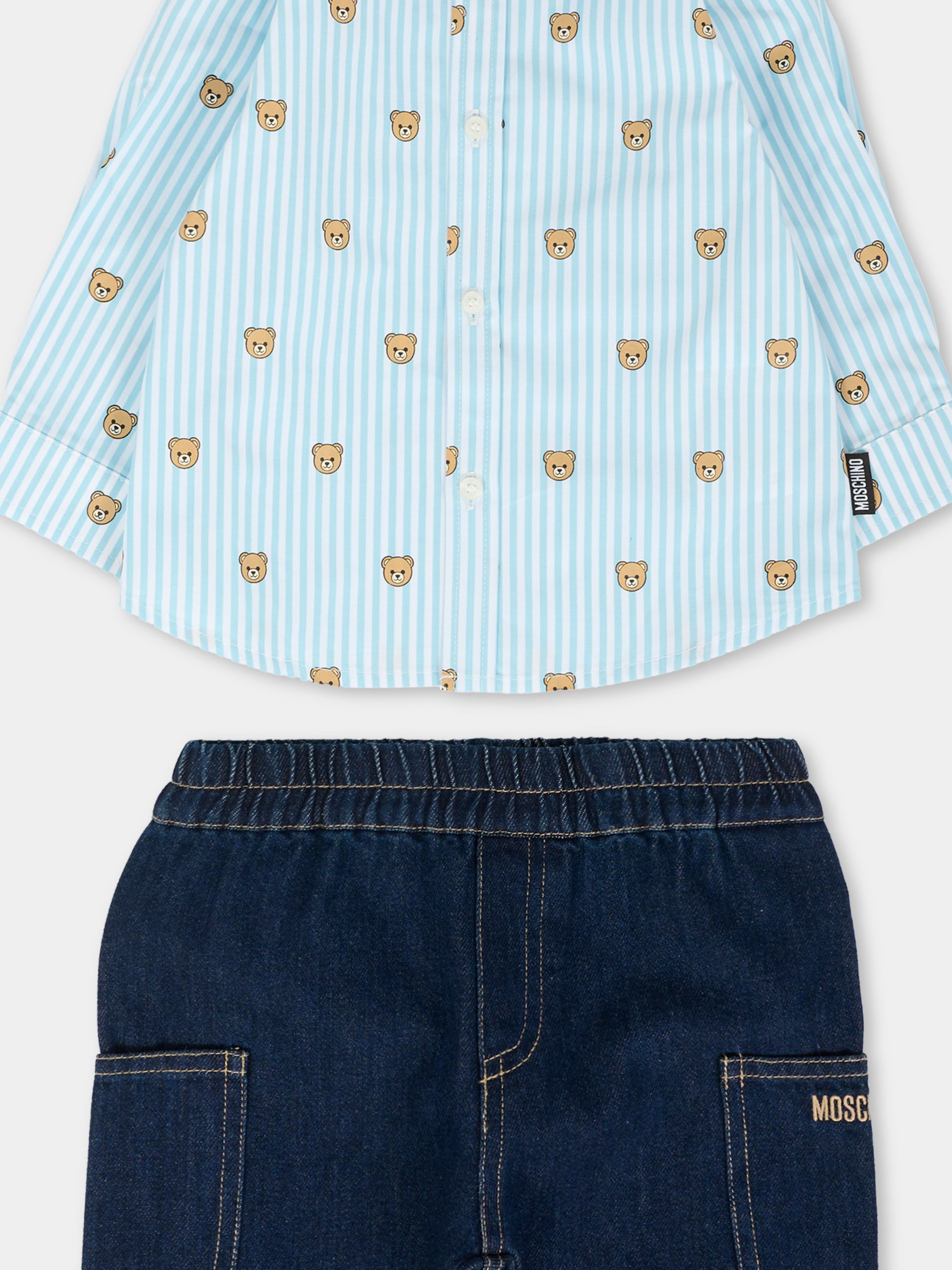 Completo blu per neonato con Teddy Bear,Moschino Kids,MUK057 L0E34 40109