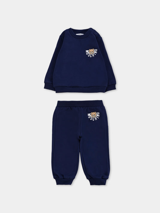 Completo blu per neonati con logo e Teddy Bear,Moschino Kids,MUK05E LCA40 40016