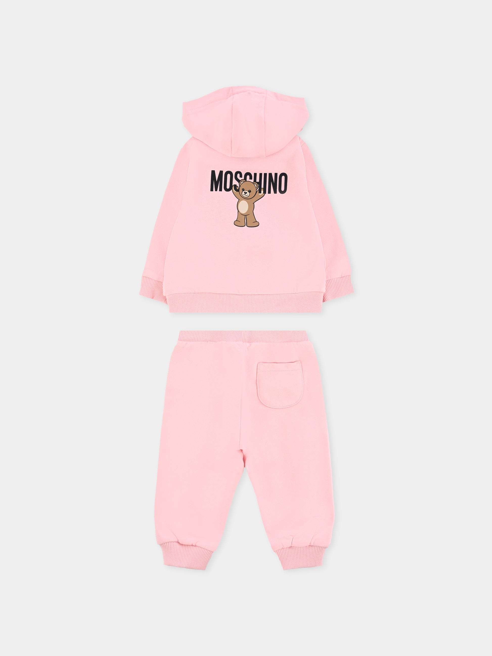 Completo rosa per neonata con logo e Teddy Bear,Moschino Kids,MUK05G LCA40 50209