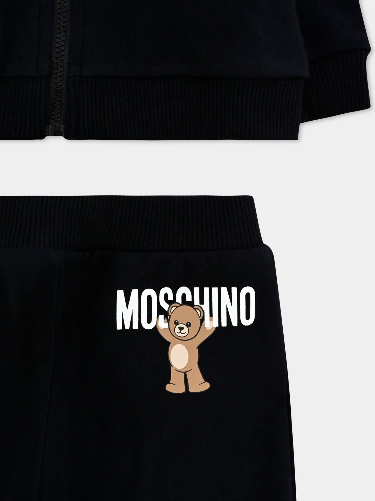 Completo nero per neonati con logo e Teddy Bear,Moschino Kids,MUK05G LCA40 60100