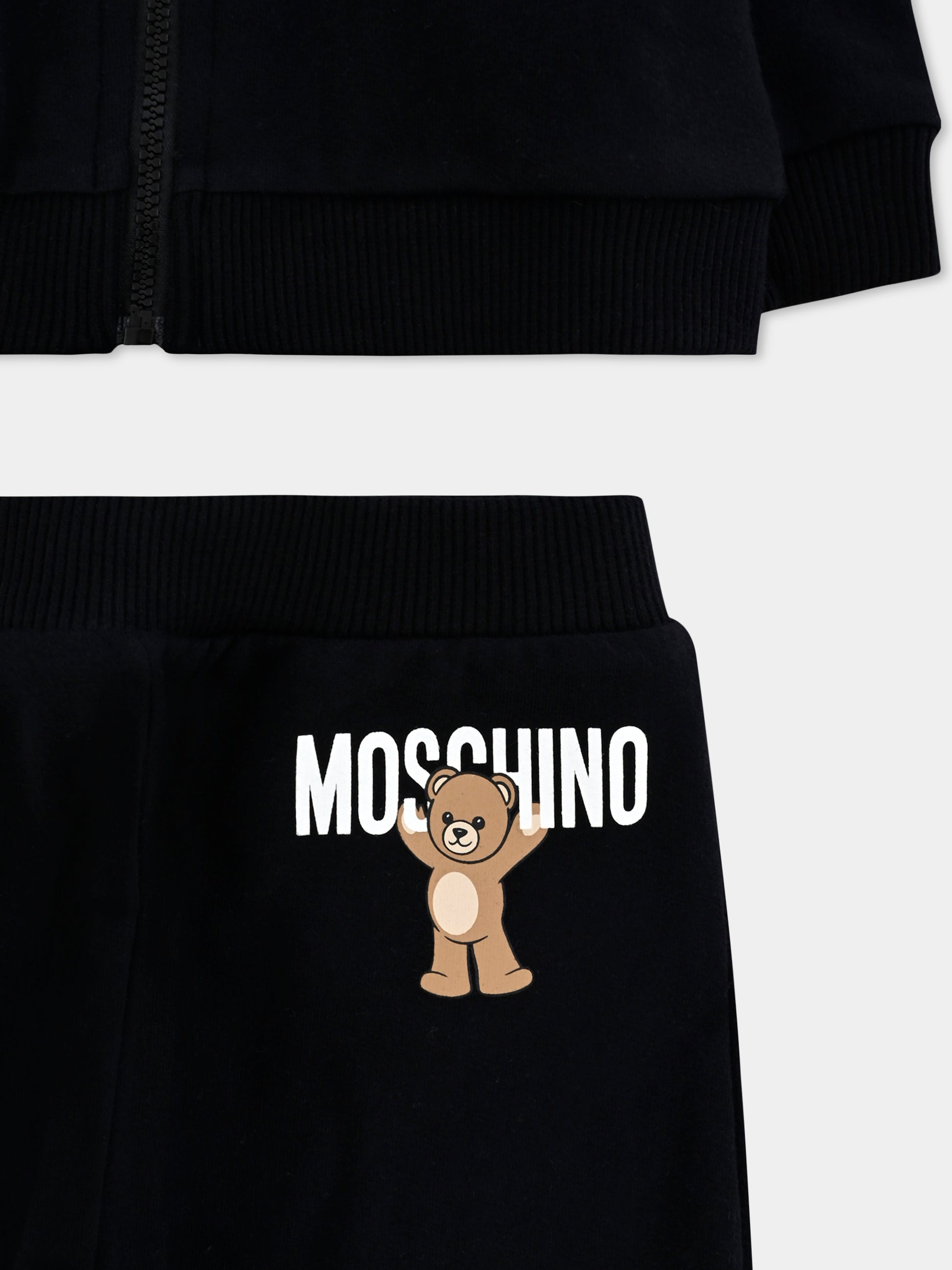 Completo nero per neonati con logo e Teddy Bear,Moschino Kids,MUK05G LCA40 60100