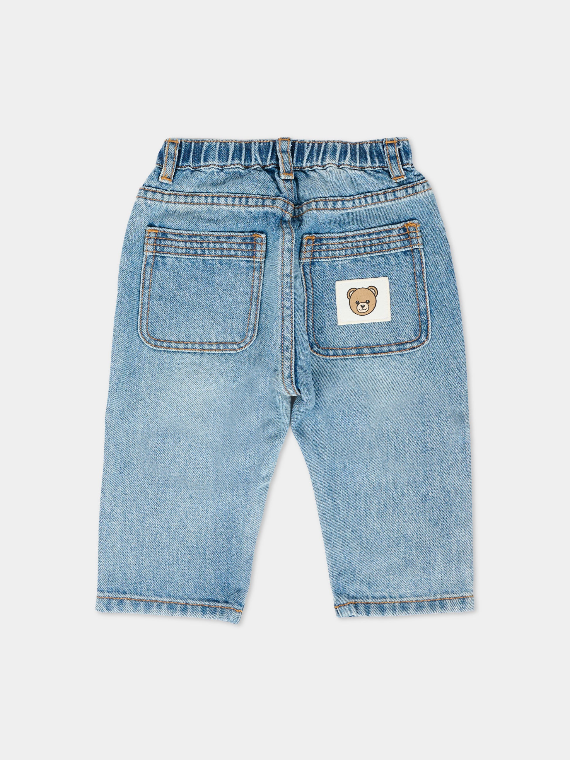 Jeans denim per neonati con Teddy Bear,Moschino Kids,MUP05H L0E36 40059