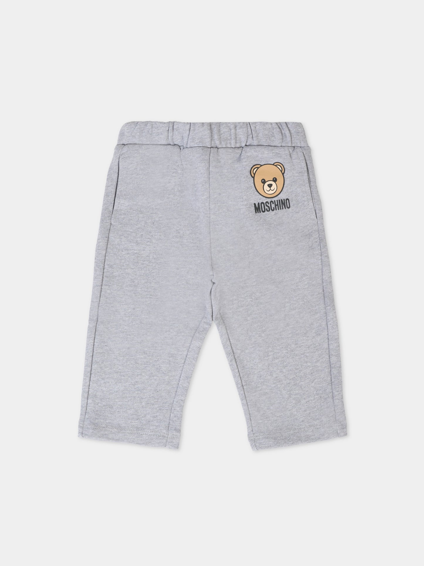 Pantaloni grigi per neonato con Teddy Bear e logo,Moschino Kids,MUP05K LCA15 60901