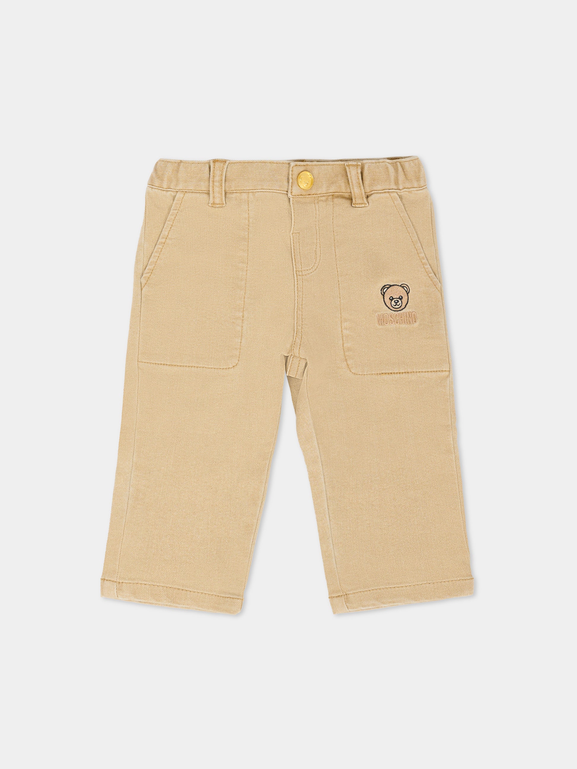 Pantaloni beige per neonato con Teddy Bear,Moschino Kids,MUP05L LXE61 20404
