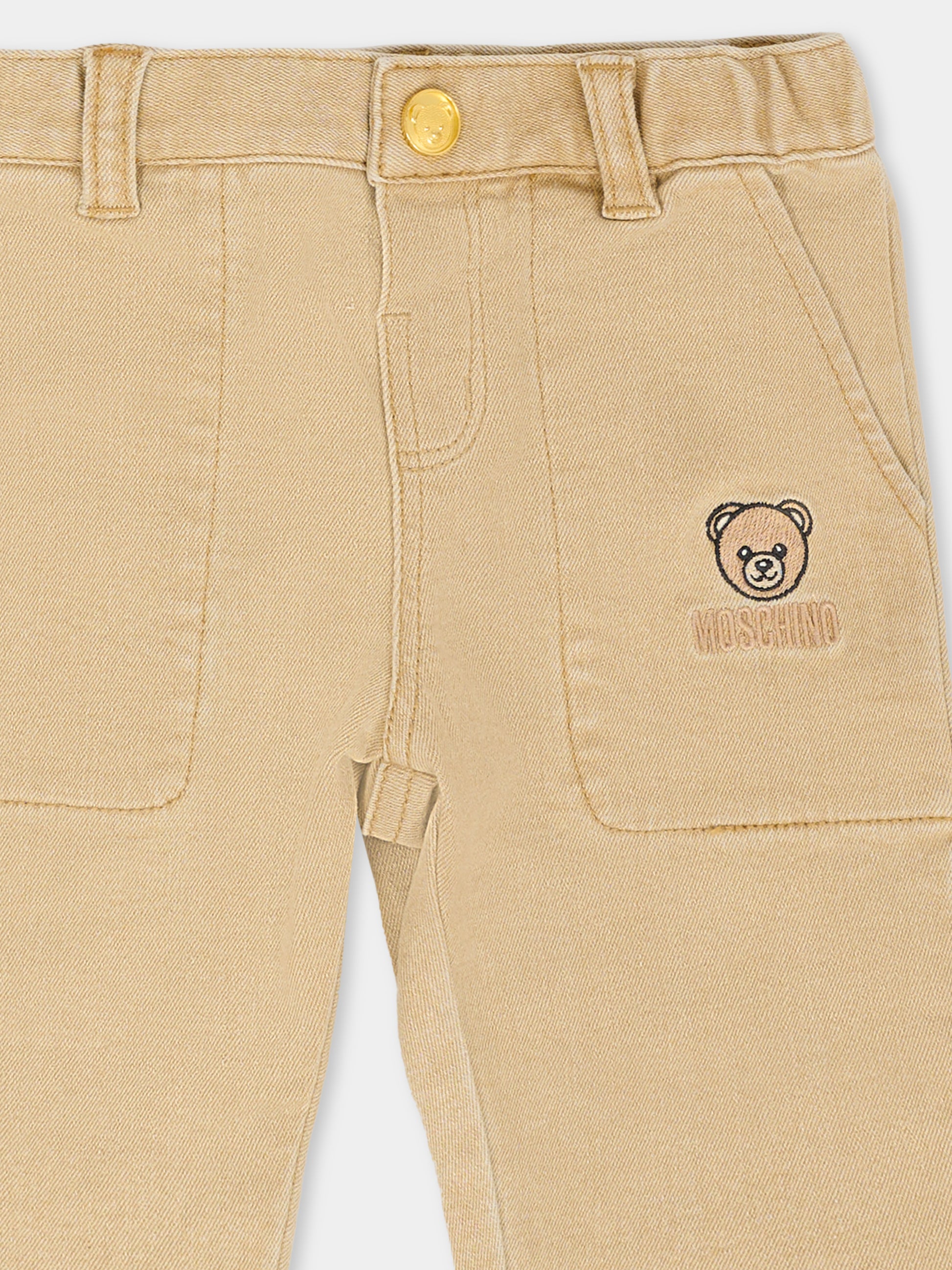 Pantaloni beige per neonato con Teddy Bear,Moschino Kids,MUP05L LXE61 20404