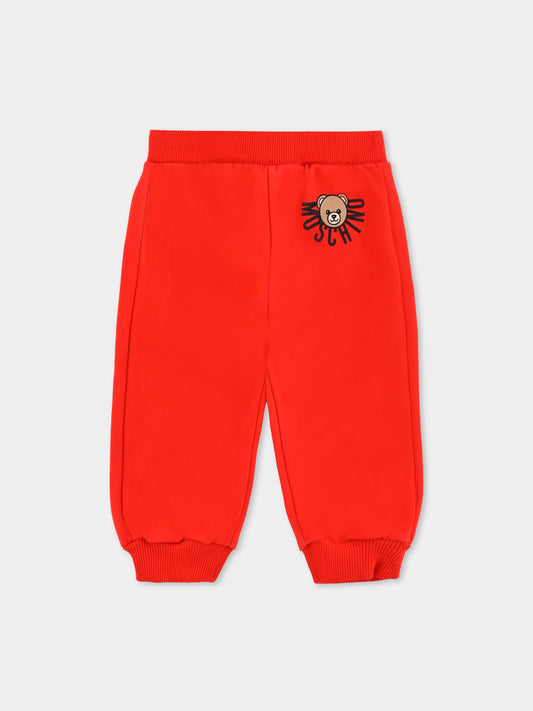 Pantaloni rossi per neonati con logo e Teddy Bear,Moschino Kids,MUP05O LCA40 50109