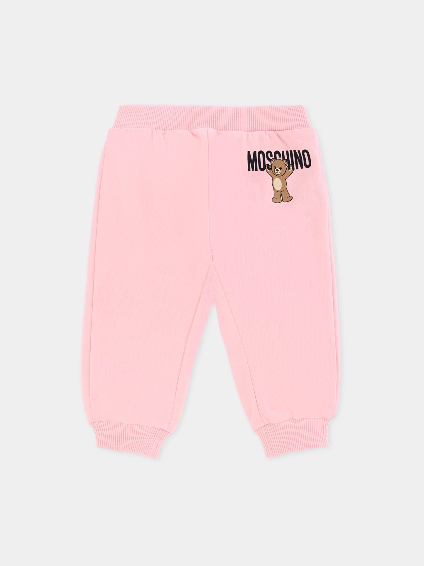 Pantaloni rosa per neonata con logo e Teddy Bear,Moschino Kids,MUP05P LCA40 50209