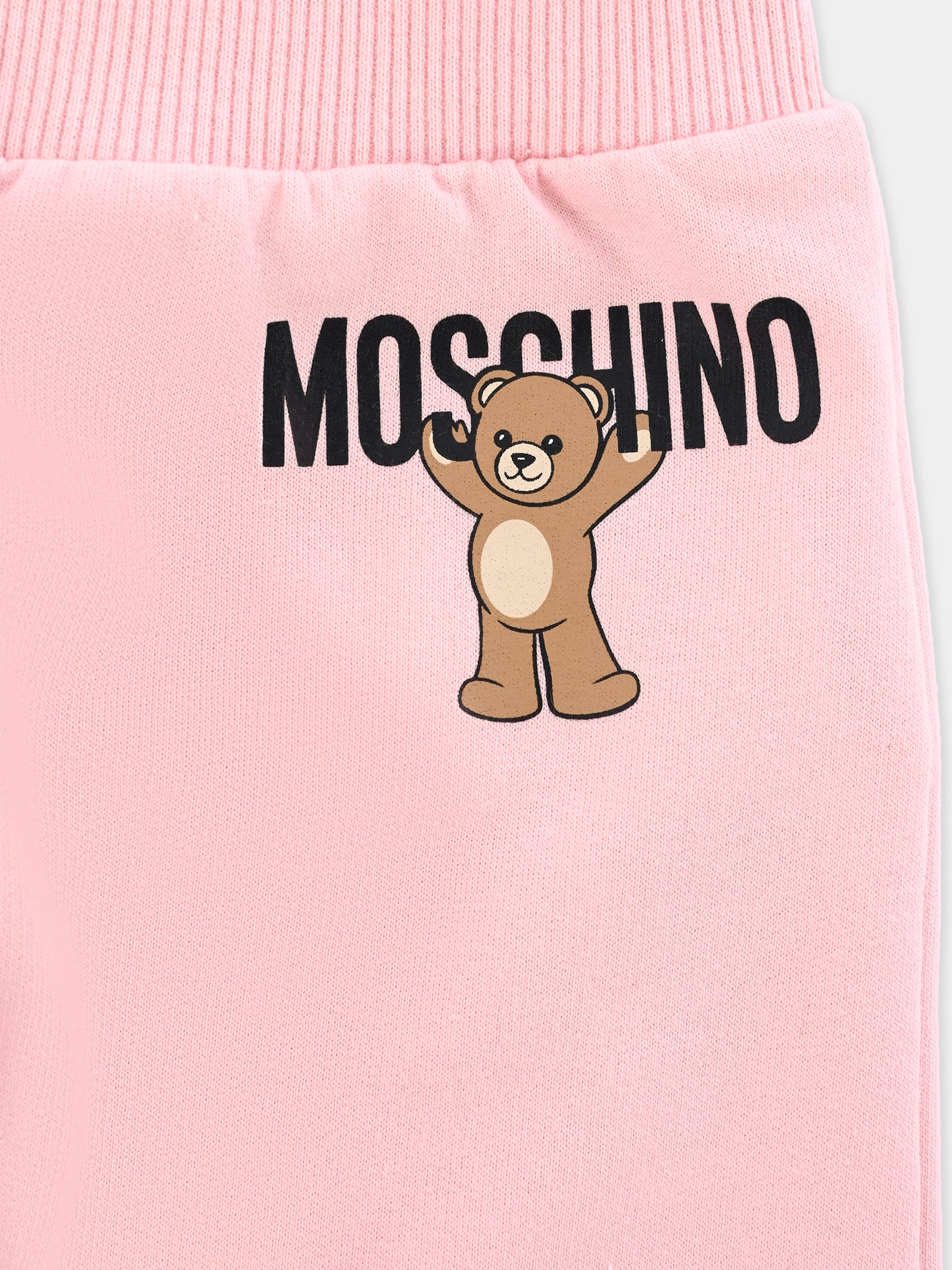 Pantaloni rosa per neonata con logo e Teddy Bear,Moschino Kids,MUP05P LCA40 50209