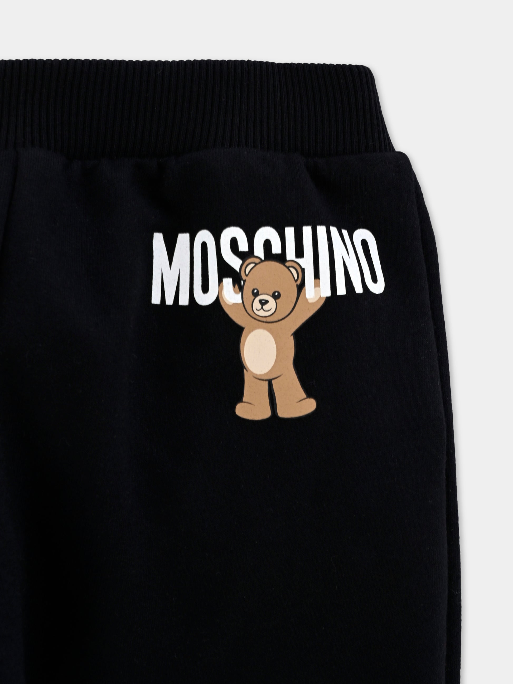 Pantaloni neri per neonati con logo e Teddy Bear,Moschino Kids,MUP05P LCA40 60100