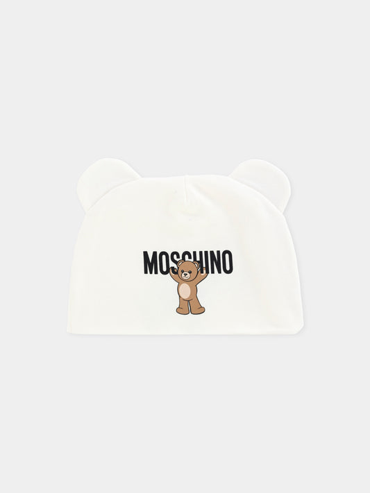 Berretto avorio per neonati con Teddy Bear,Moschino Kids,MUX05H LCA40 10063