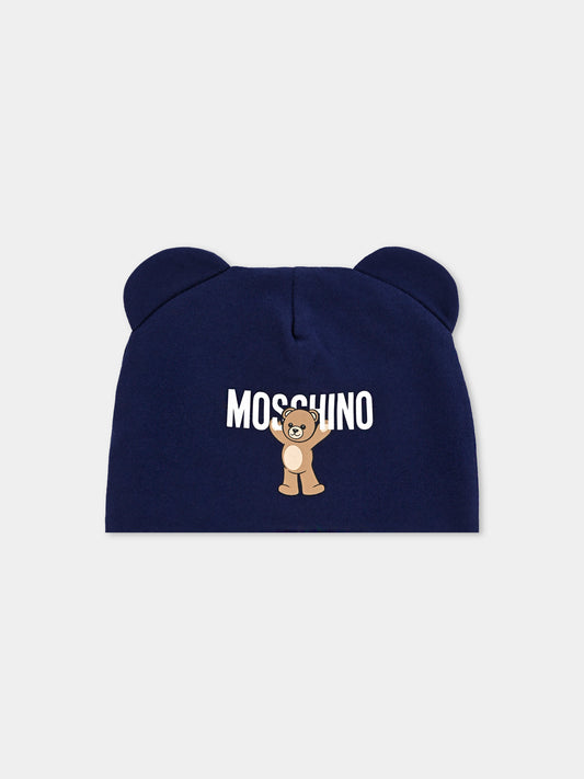 Berretto blu per neonato con Teddy Bear,Moschino Kids,MUX05H LCA40 40016