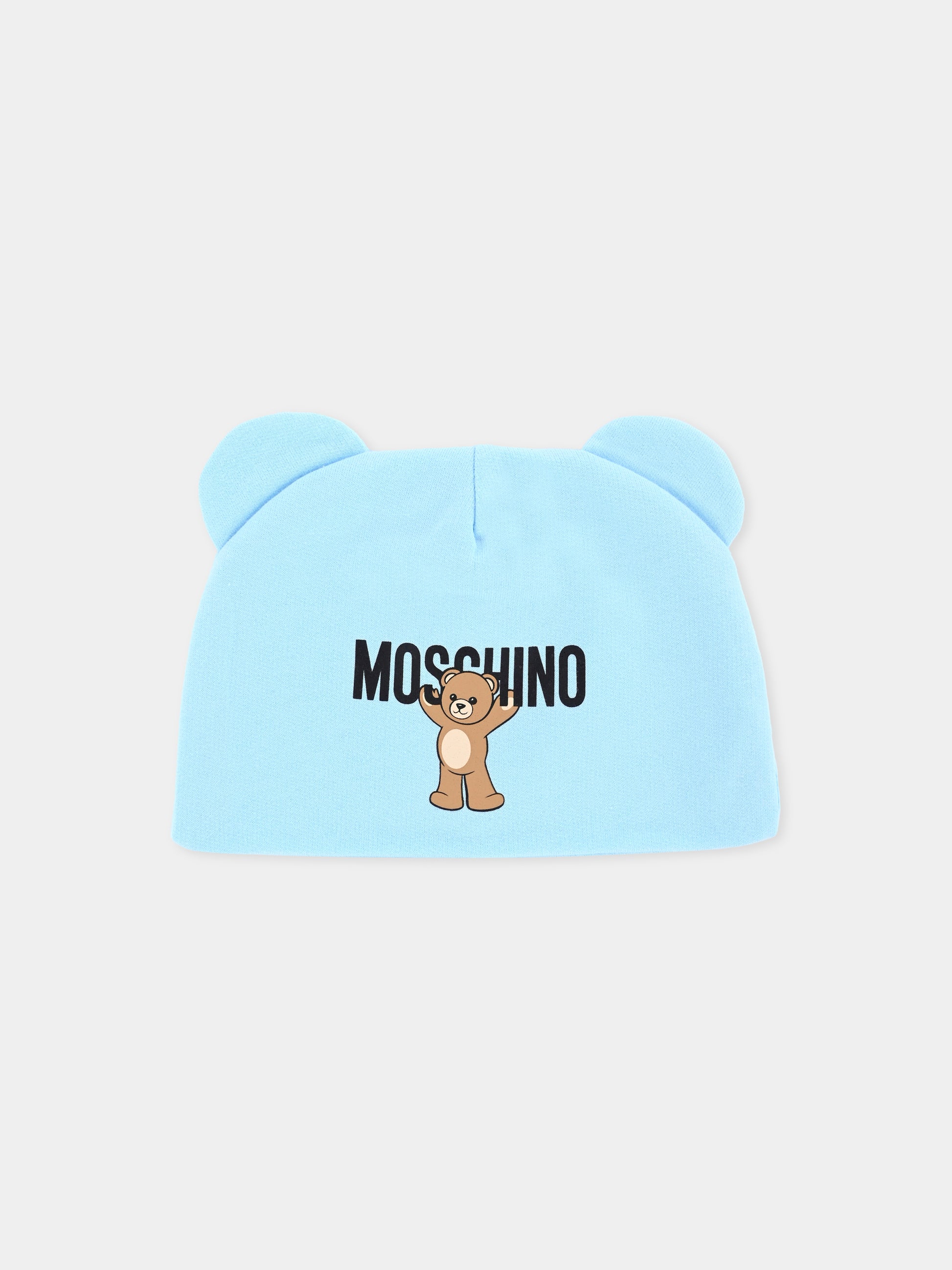 Berretto celeste per neonato con Teddy Bear,Moschino Kids,MUX05H LCA40 40304