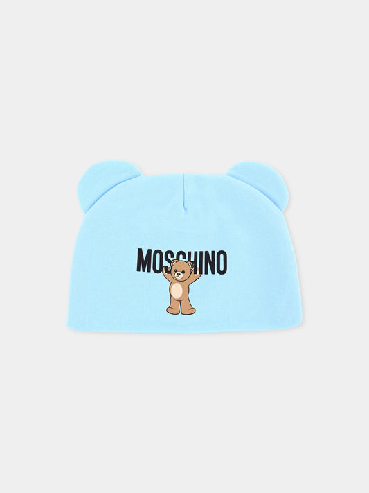 Berretto celeste per neonato con Teddy Bear,Moschino Kids,MUX05H LCA40 40304