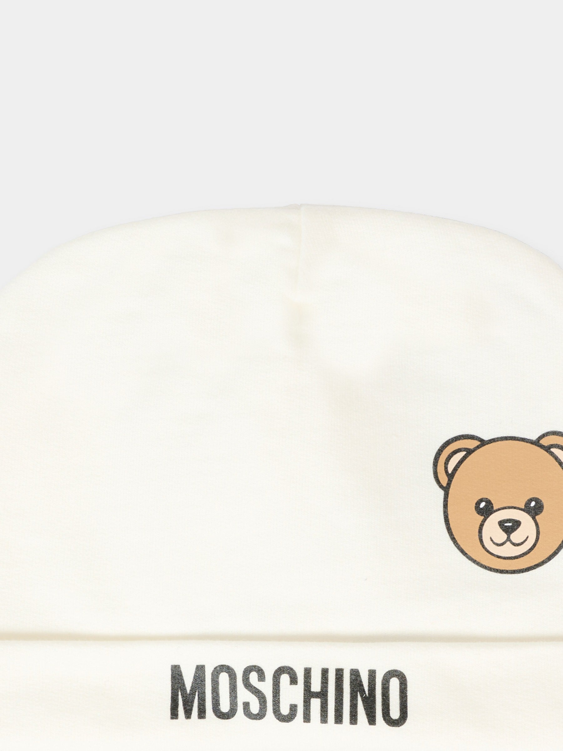 Berretto avorio per neonati con Teddy Bear,Moschino Kids,MUX05L LCA40 10063