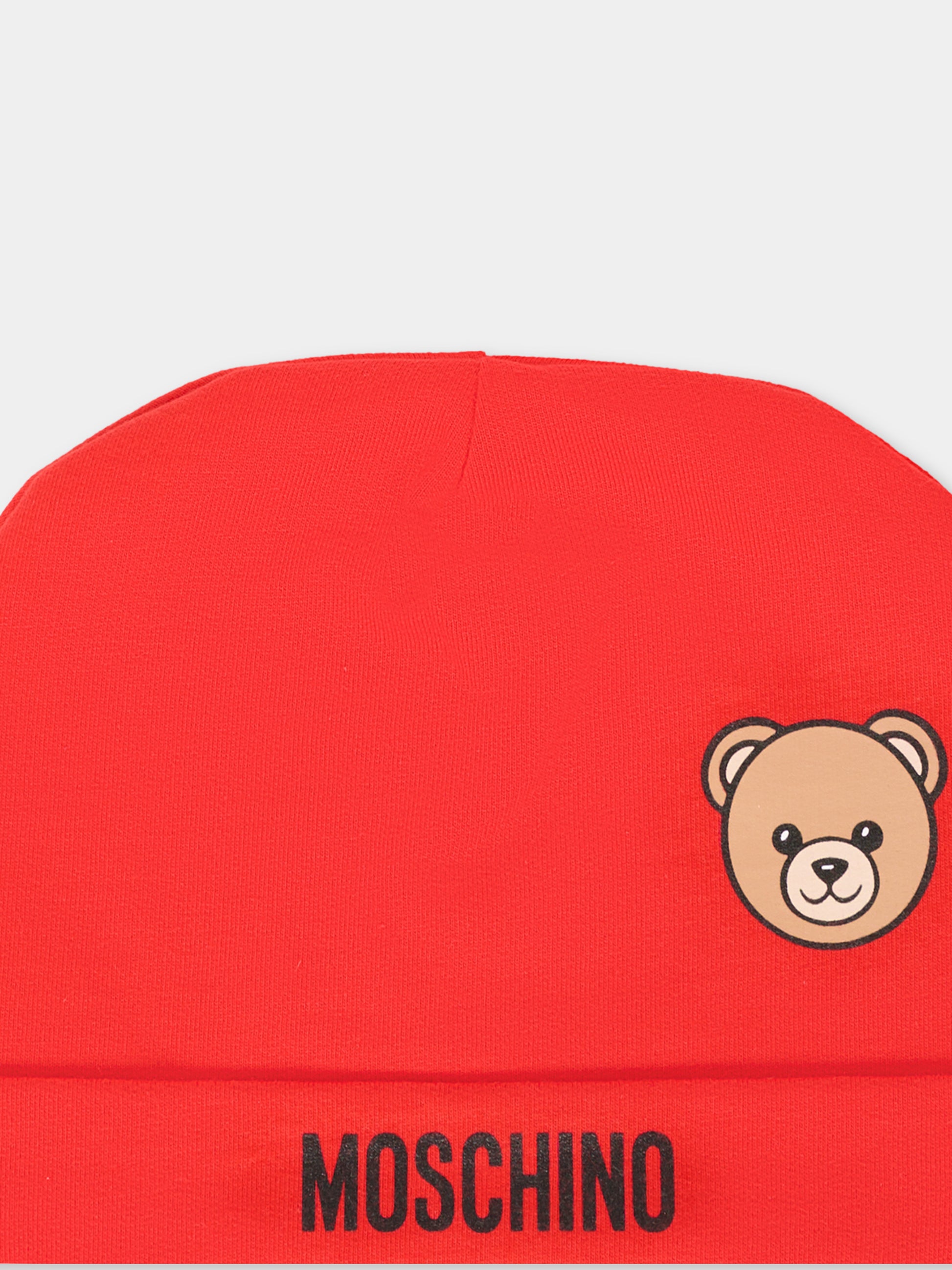 Berretto rosso per neonati con Teddy Bear,Moschino Kids,MUX05L LCA40 50109