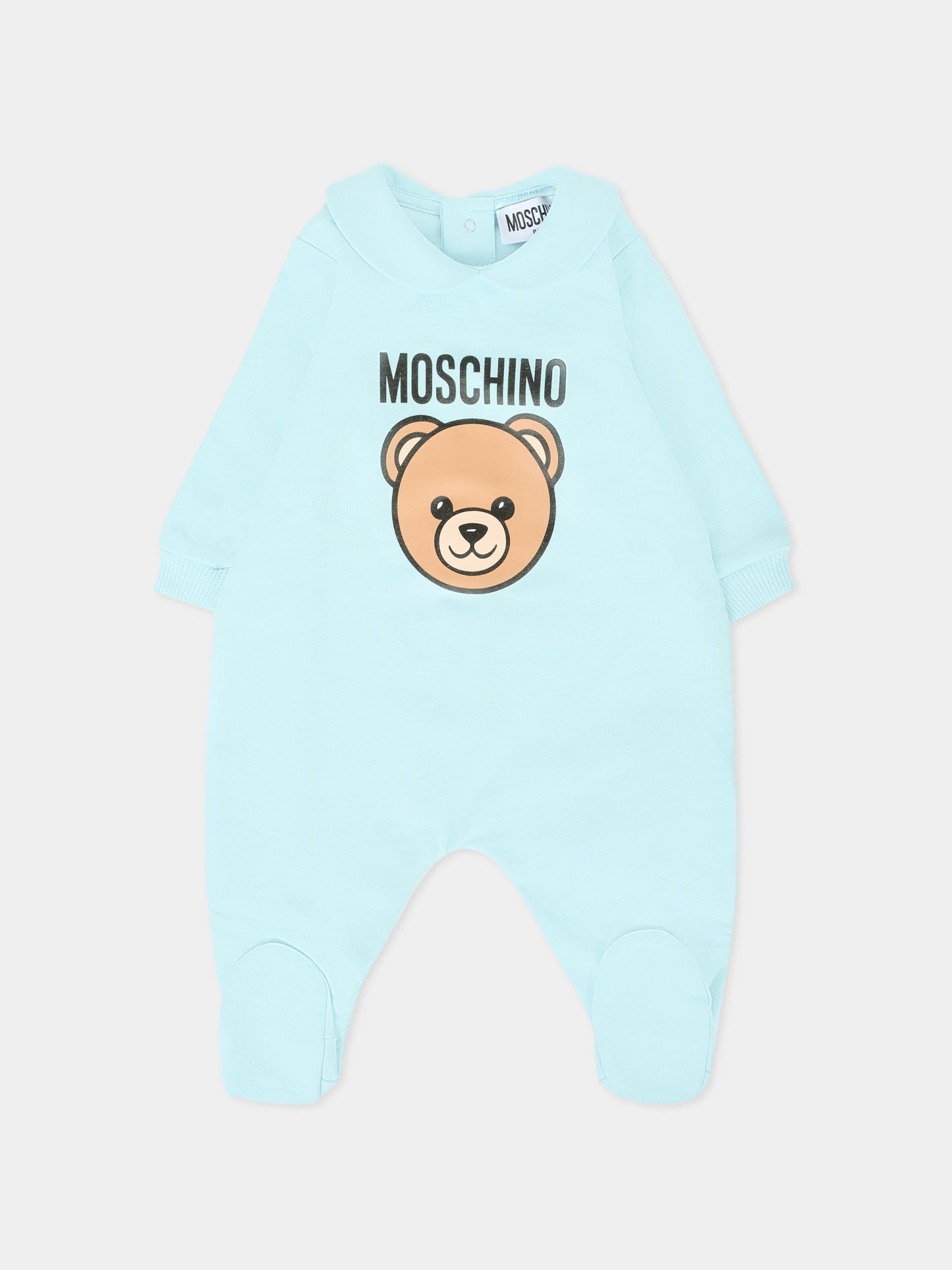 Tutina celeste per neonato con Teddy Bear e logo,Moschino Kids,MUY08J LCA40 40304