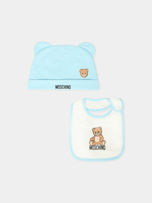 Set celeste per neonato con Teddy Bear e logo,Moschino Kids,MUY08L LCA40 40304