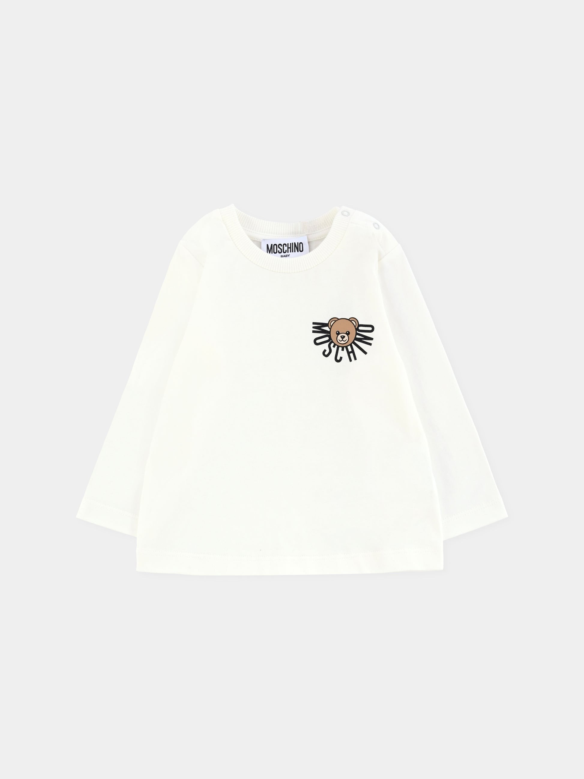 T-shirt avorio per neonati con logo e Teddy Bear,Moschino Kids,MVO00R LAA10 10063
