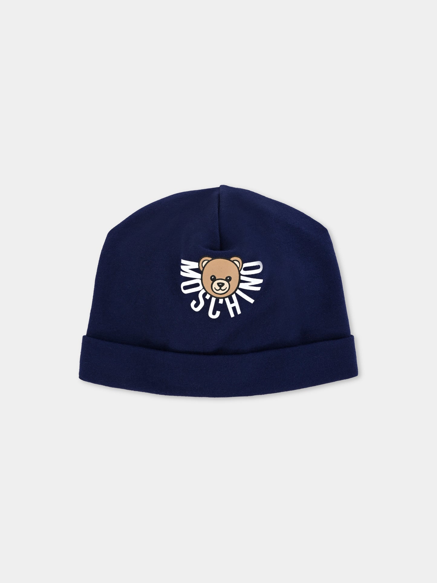 Berretto blu per neonato con Teddy Bear,Moschino Kids,MXX031 LDA17 40016