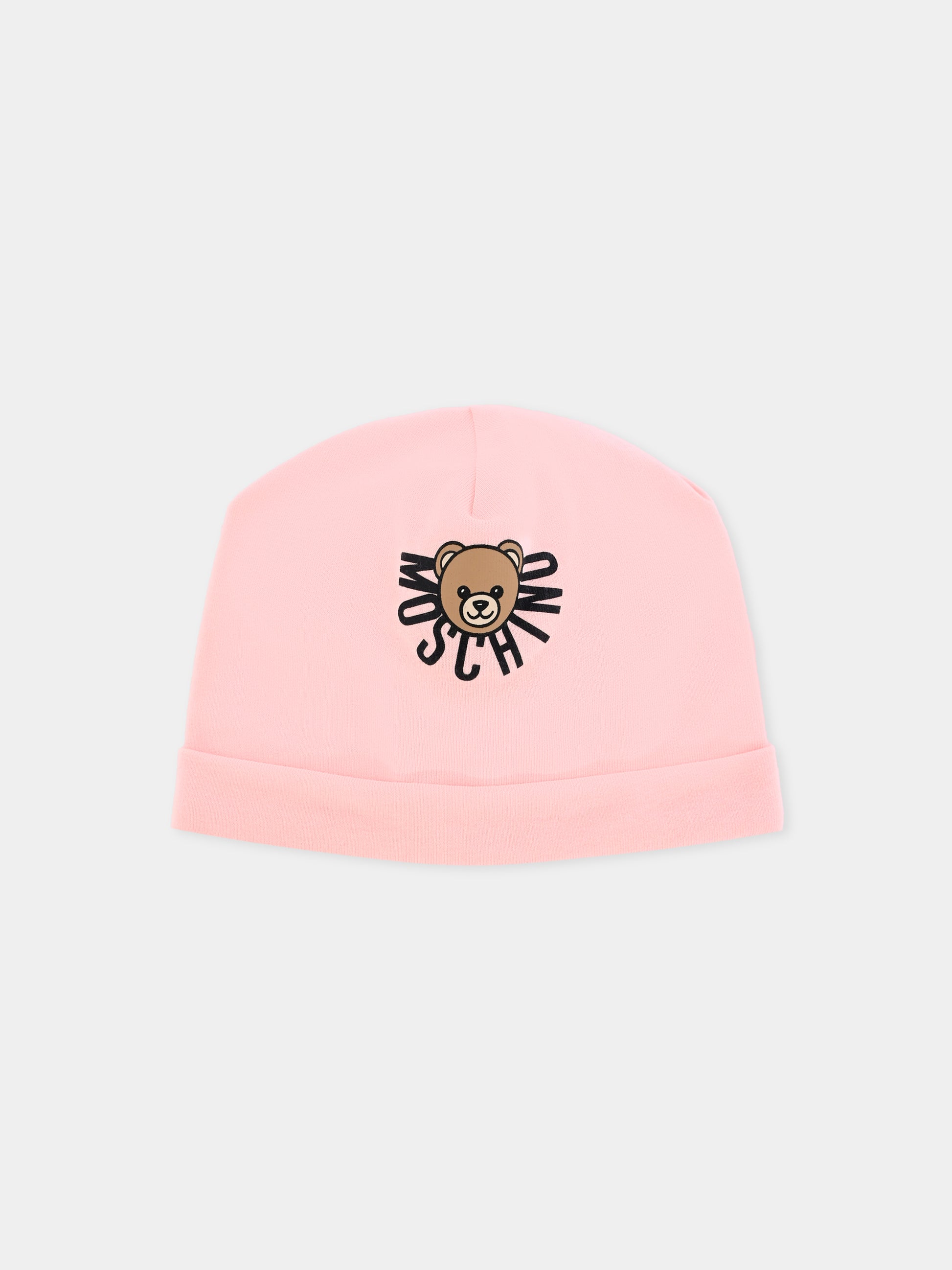 Berretto rosa per neonata con Teddy Bear,Moschino Kids,MXX031 LDA17 50209