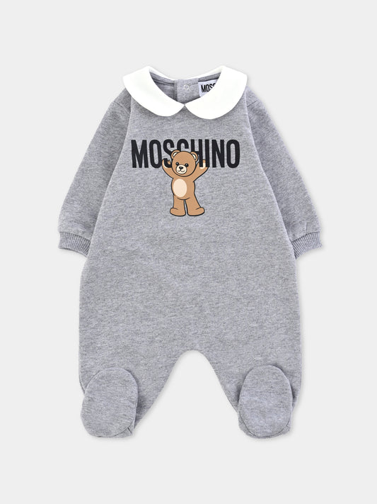 Tutina grigia per neonati con Teddy Bear,Moschino Kids,MXY037 LCA40 60901