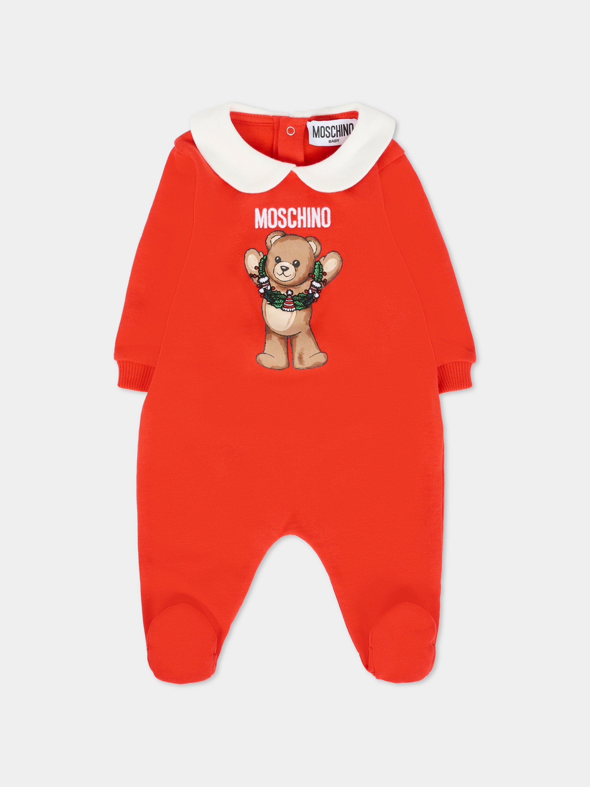 Tutina rossa per neonati con Teddy Bear e ghirlanda natalizia,Moschino Kids,MYY037 LCA14 50109