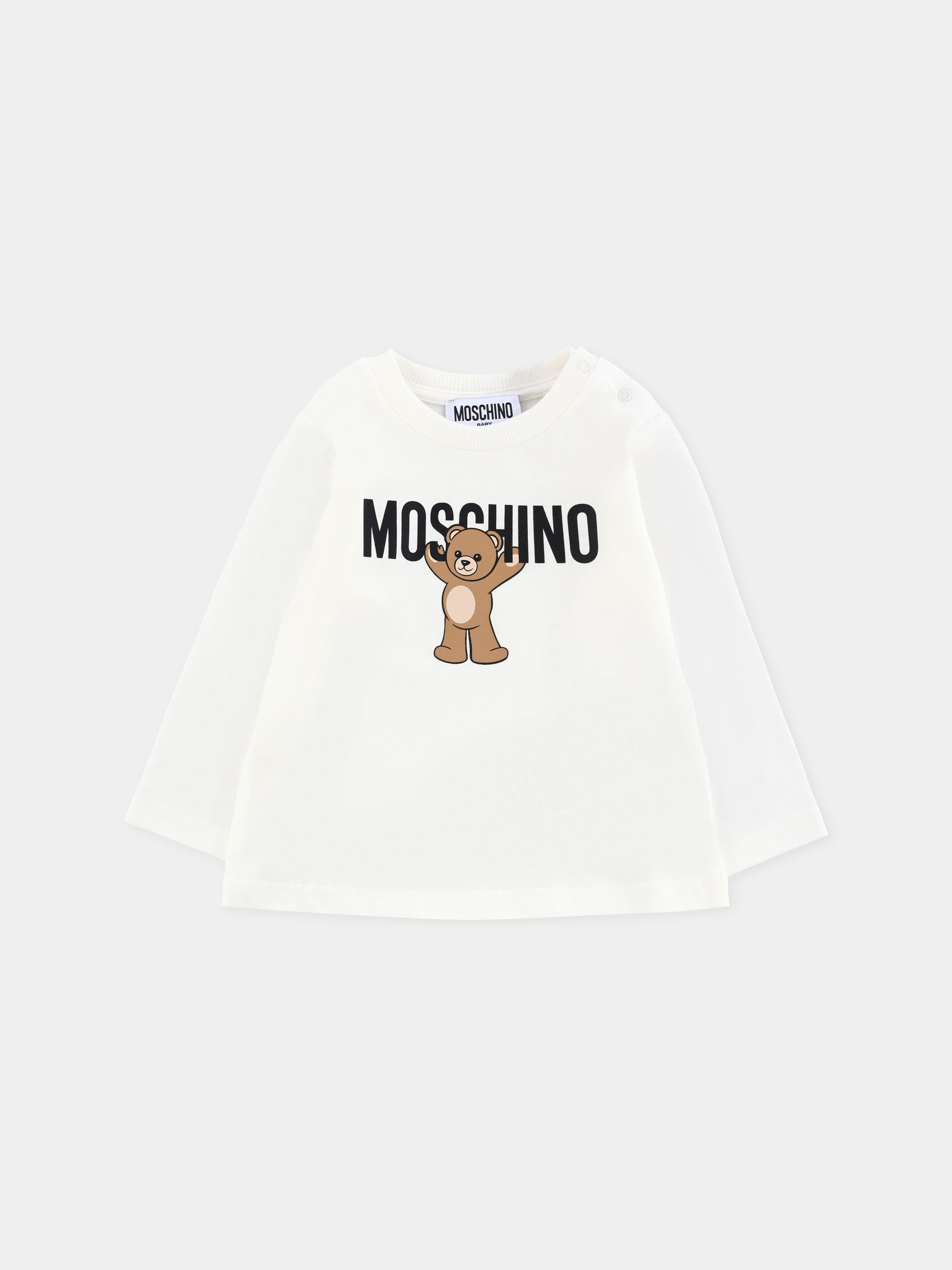 T-shirt avorio per neonati con logo e Teddy Bear,Moschino Kids,MZO00R LAA10 10063