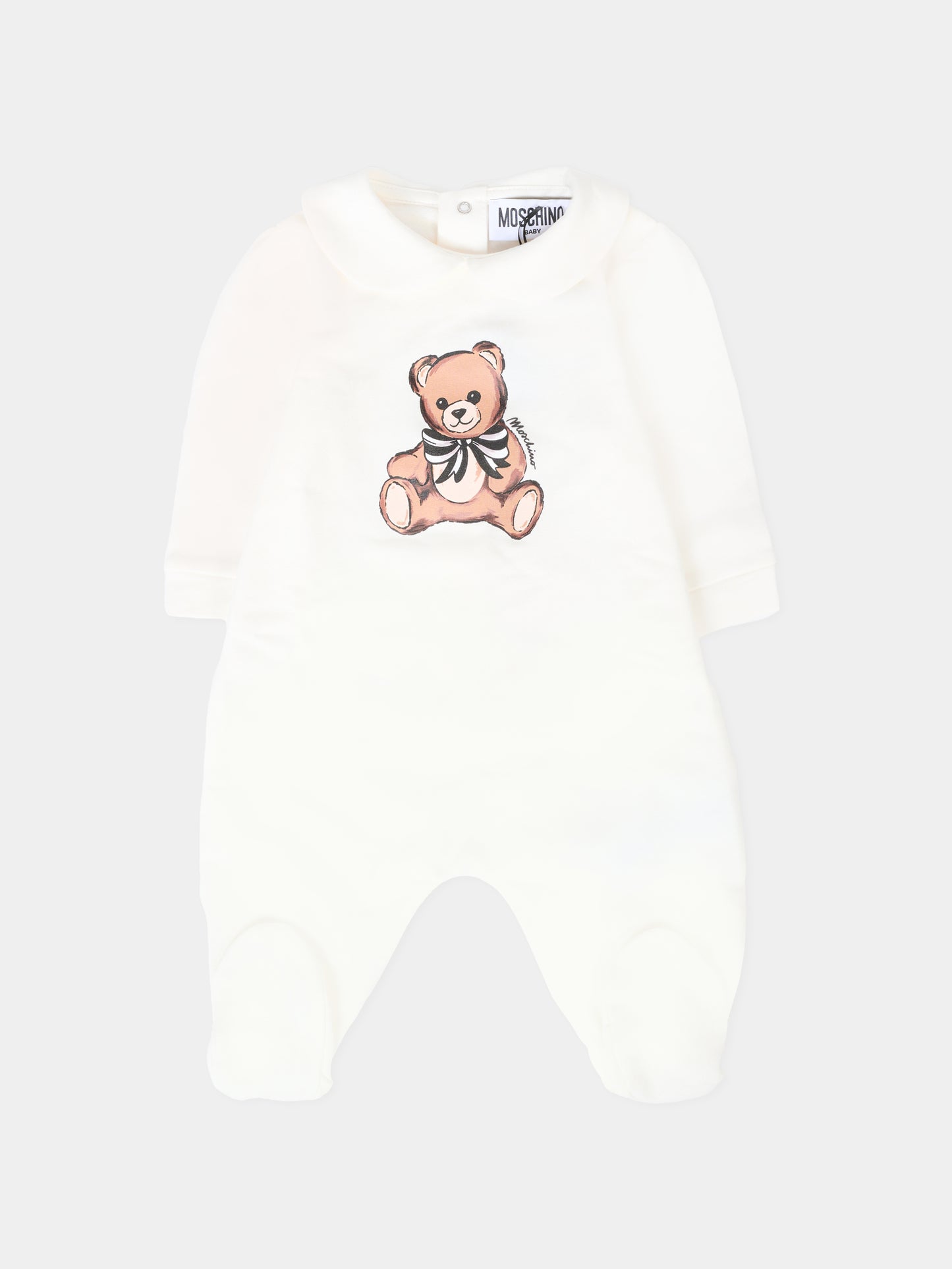 Set avorio per neonata con Teddy Bear con fiocco,Moschino Kids,MDY01A LDA16 10063