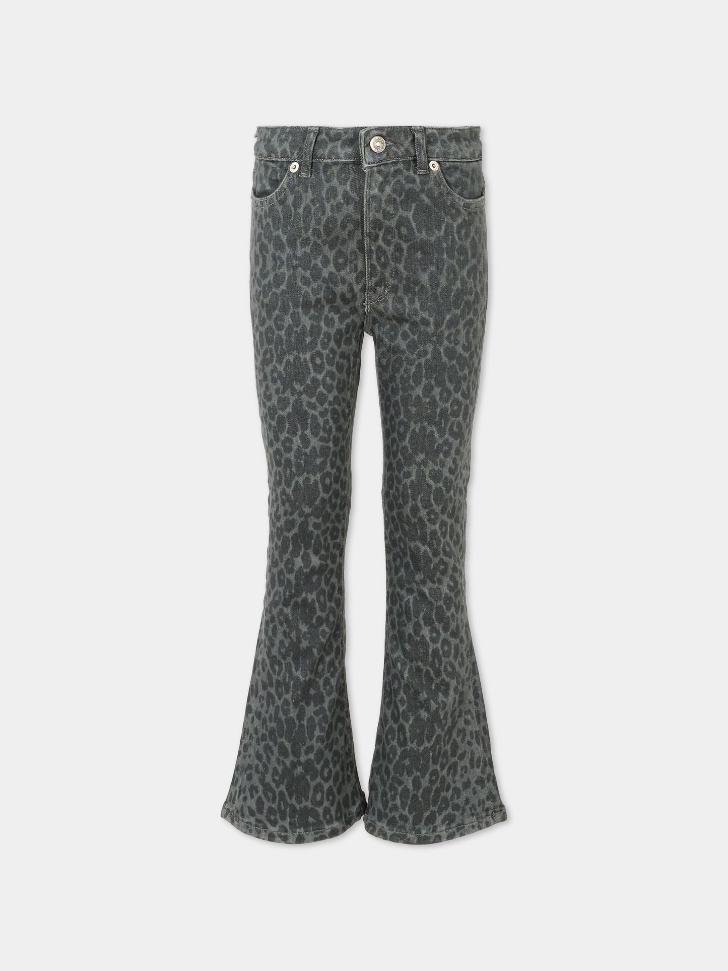 Jeans neri per bambina con stampa animalier,Dondup Kids,DFPA156 C DS039 5024