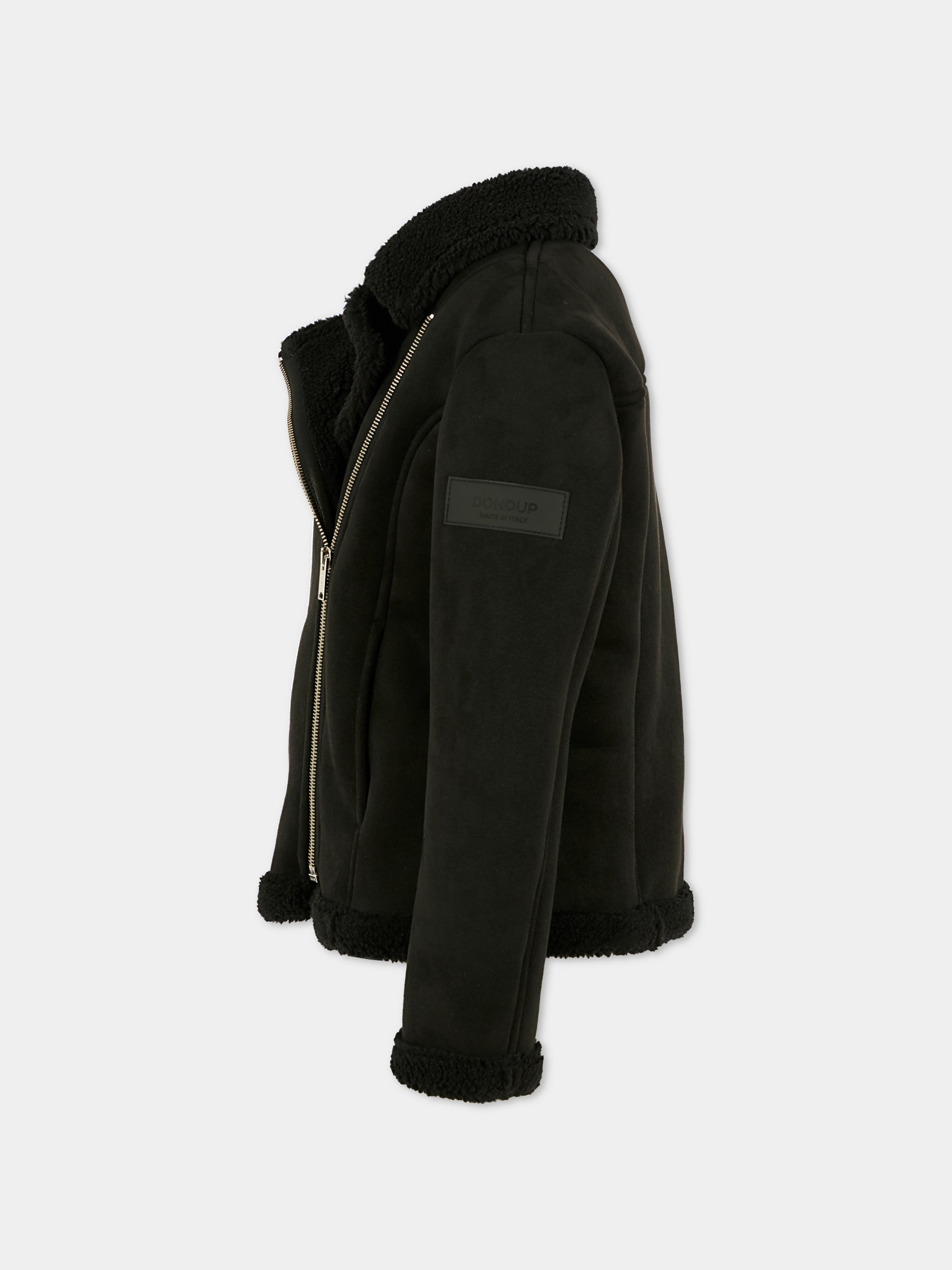 Ecopelliccia nera per bambina con patch,Dondup Kids,DFGB019 0 MO004 N000