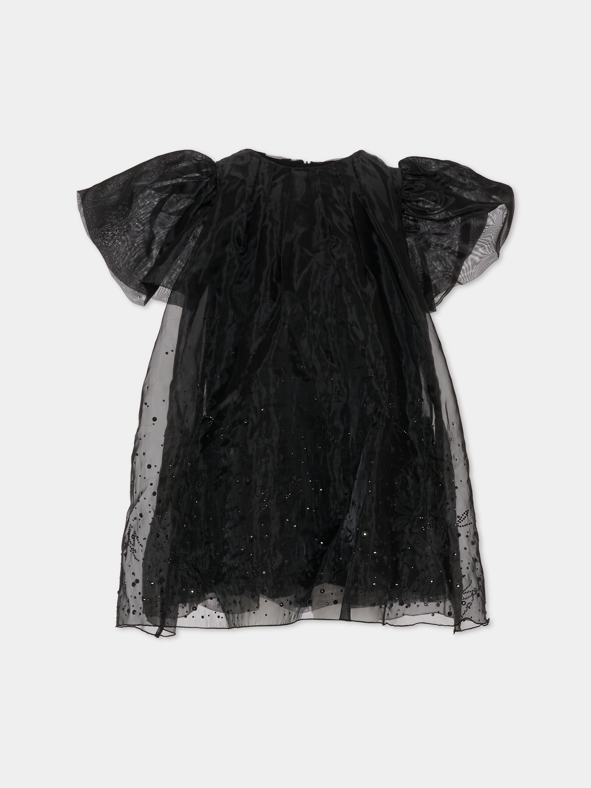 Vestito nero per bambina con strass e logo,Karl Lagerfeld Kids,Z30624 09B