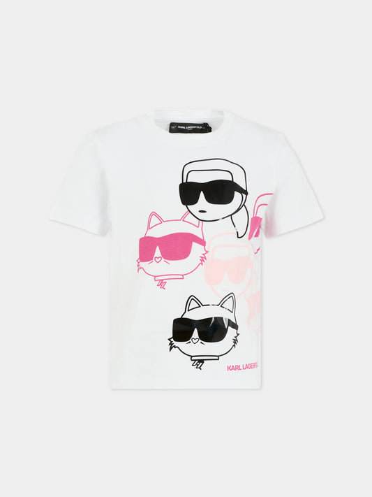T-shirt bianca per bambina con Choupette e Karl Lagerfeld,Karl Lagerfeld Kids,Z30943 N54