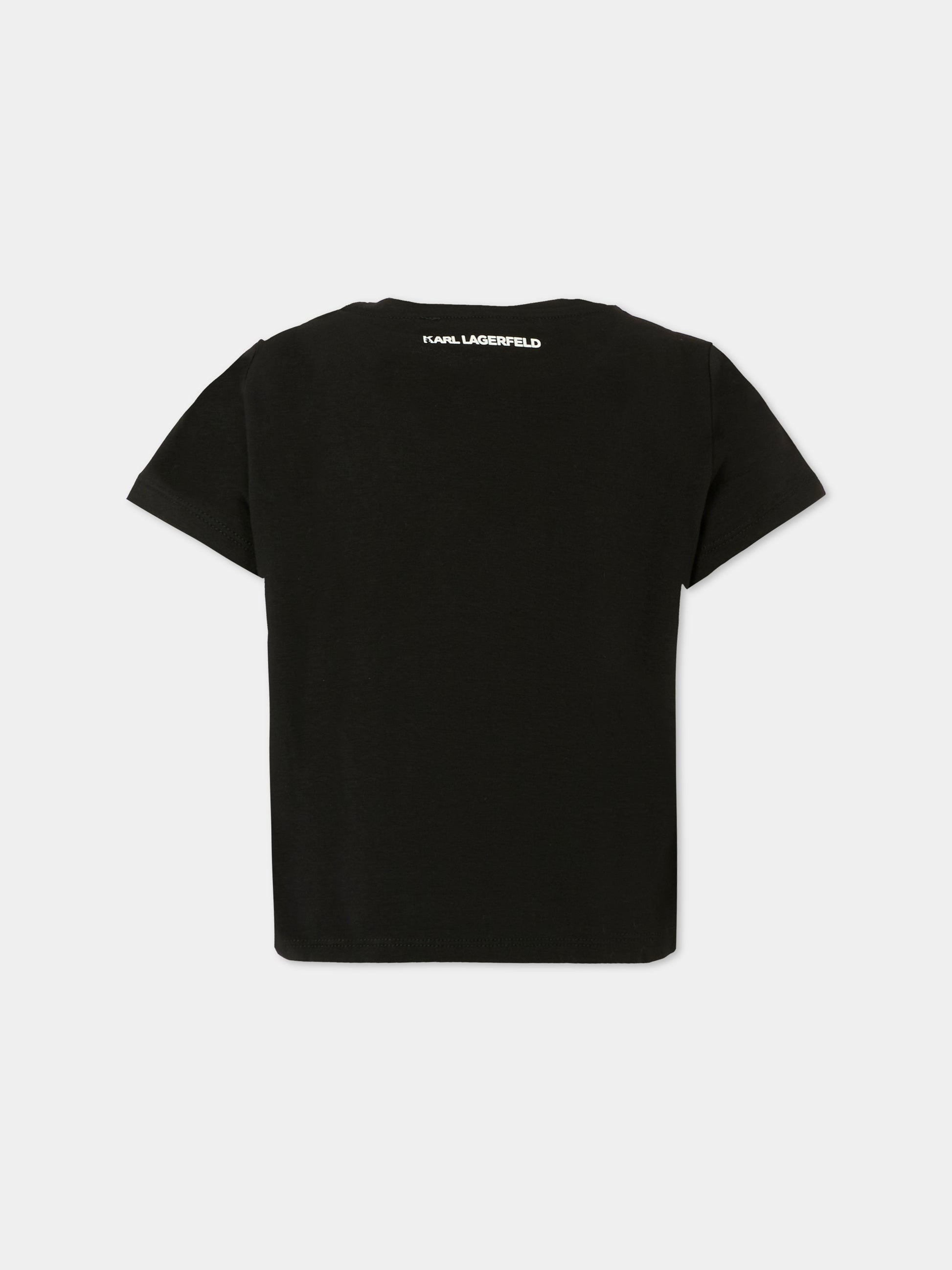 T-shirt nera per bambina con Choupette e paillettes,Karl Lagerfeld Kids,Z30944 09B