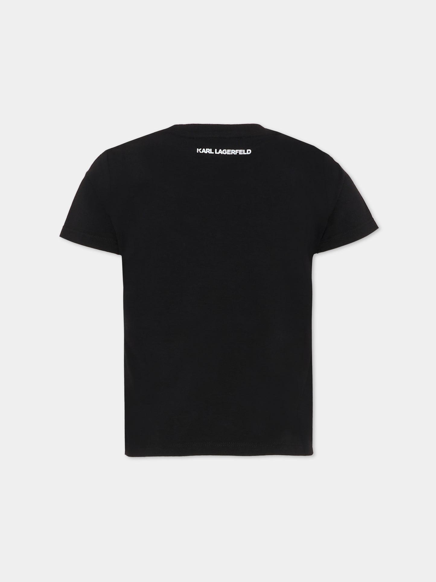 T-shirt nera per bambina con Choupette e strass,Karl Lagerfeld Kids,Z30945 09B