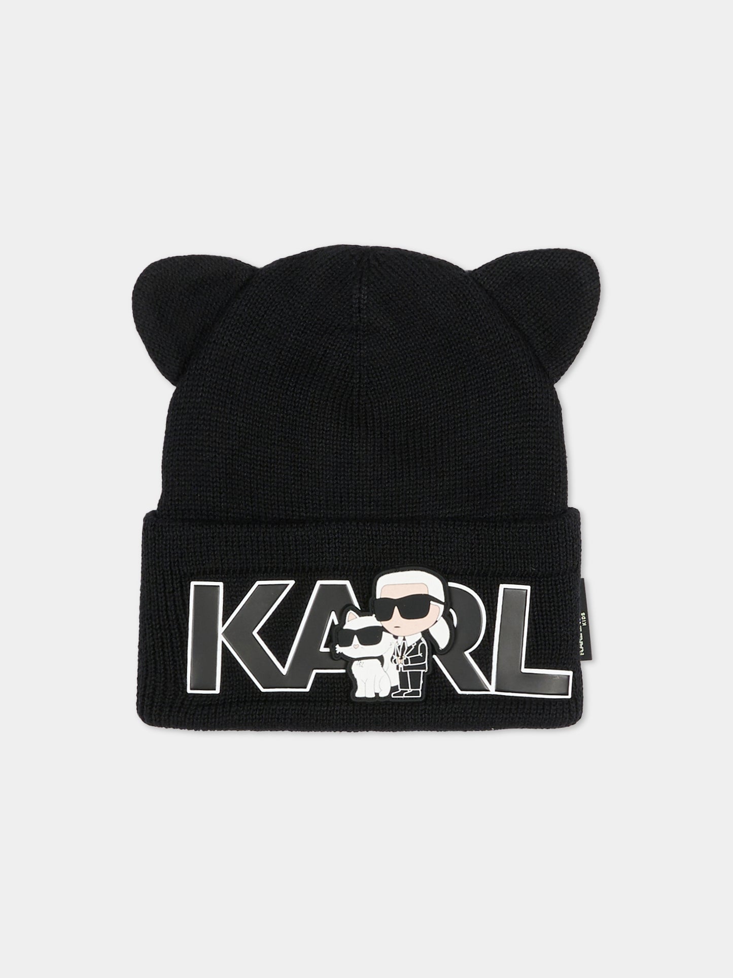 Berretto nero per bambina con Choupette e Karl Lagerfeld,Karl Lagerfeld Kids,Z31012 09B