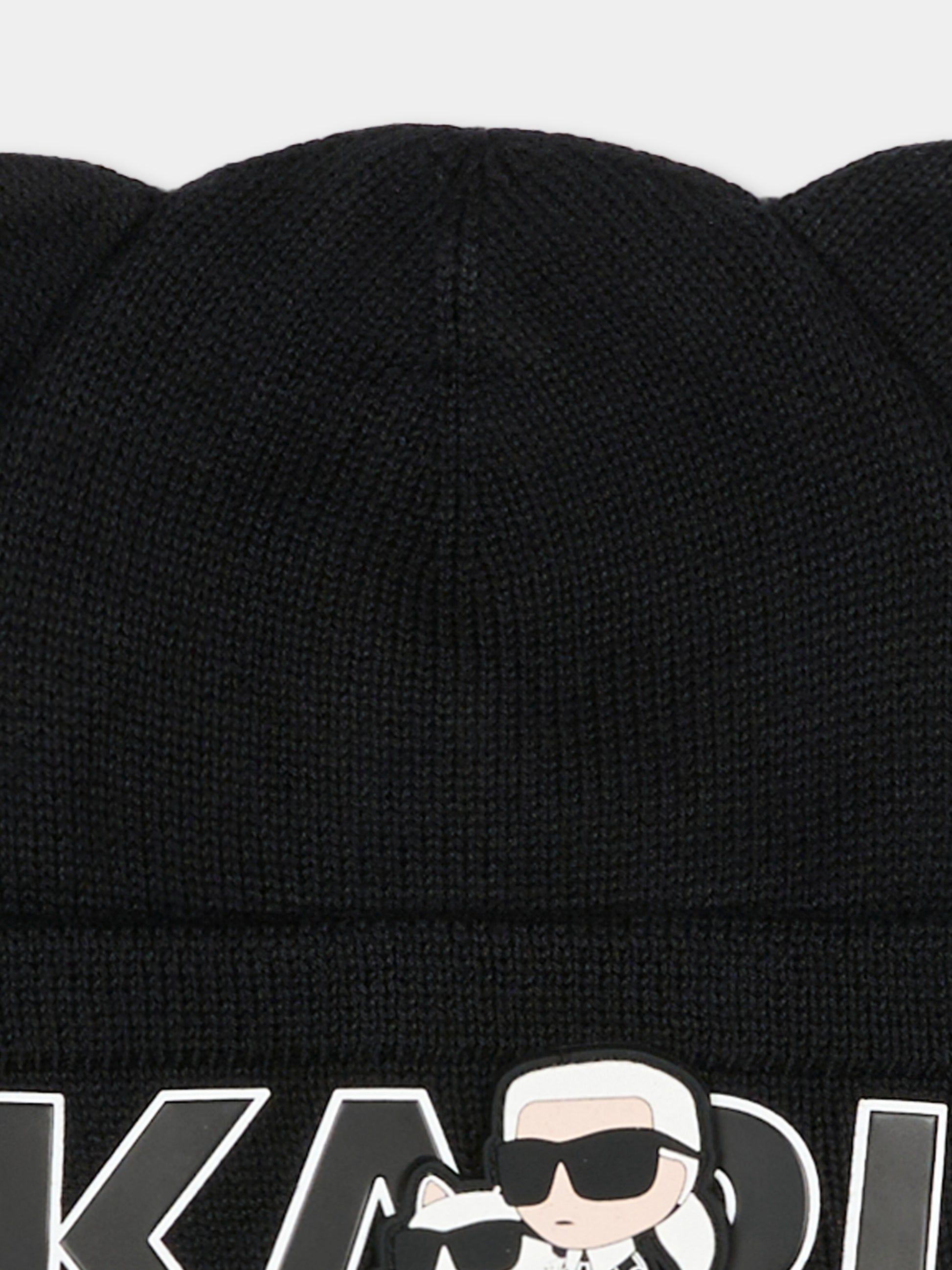 Berretto nero per bambina con Choupette e Karl Lagerfeld,Karl Lagerfeld Kids,Z31012 09B