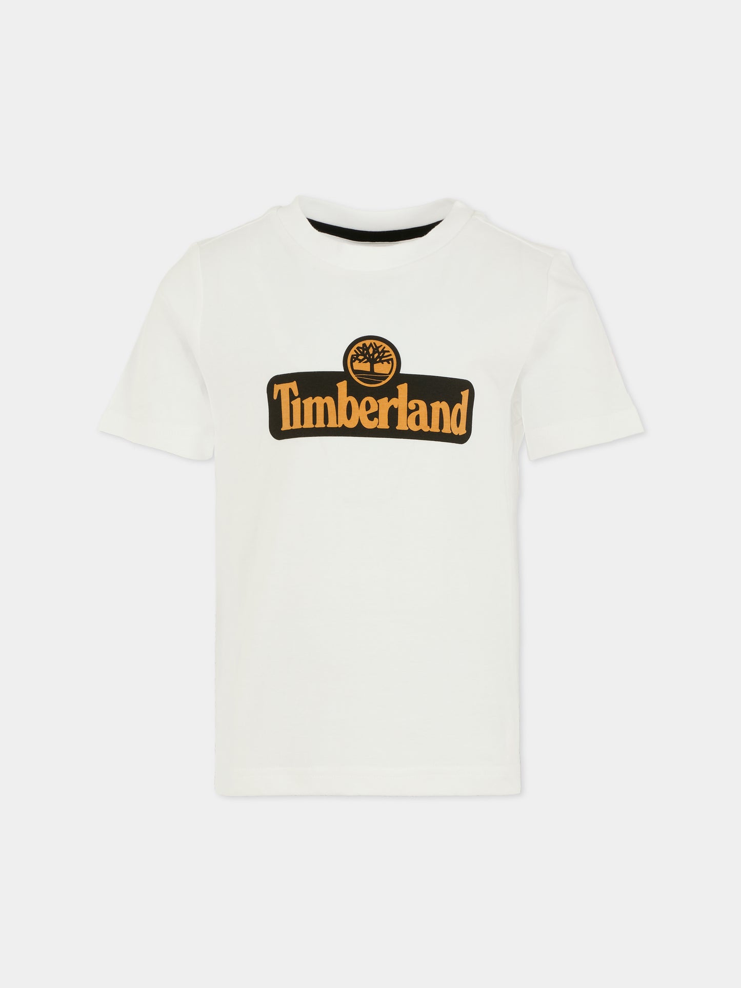 T-shirt bianca per bambino con logo arancione,Timberland,T60212 N50