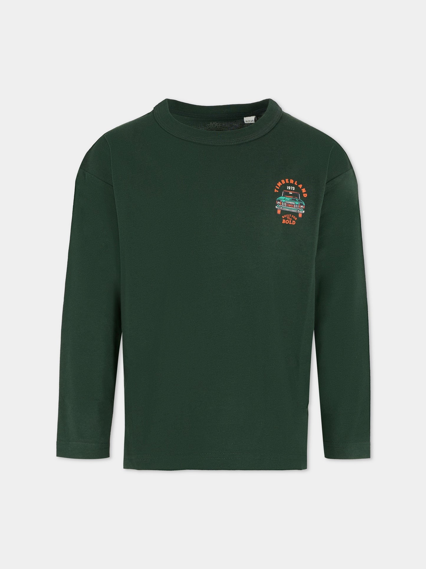 T-shirt verde per bambino con automobile,Timberland,T60540 672