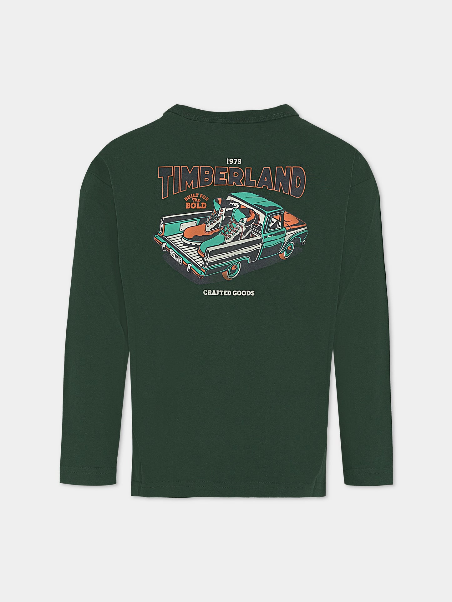 T-shirt verde per bambino con automobile,Timberland,T60540 672